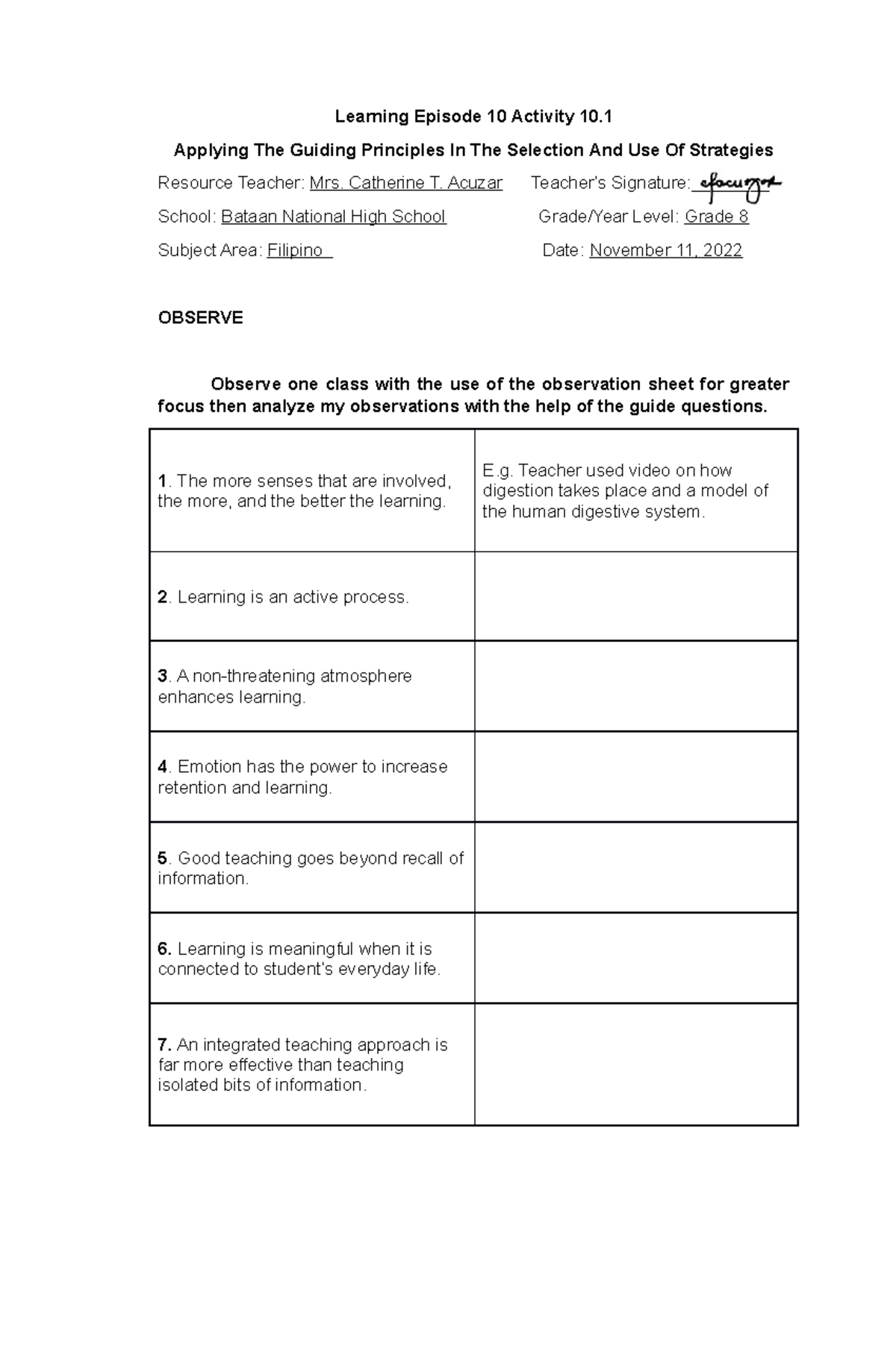 Field Study 1 Learning Episode 10 lesson and Activity - Learning ...