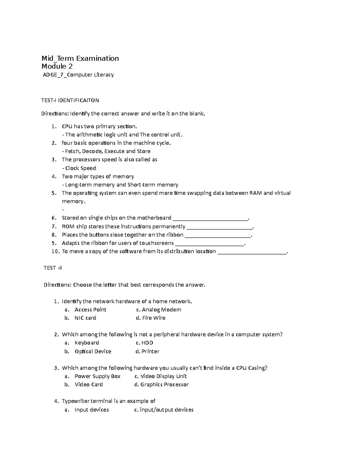 Mid term-Examination-ADGE-7 - Mid_Term Examination Module 2 ADGE_7 ...