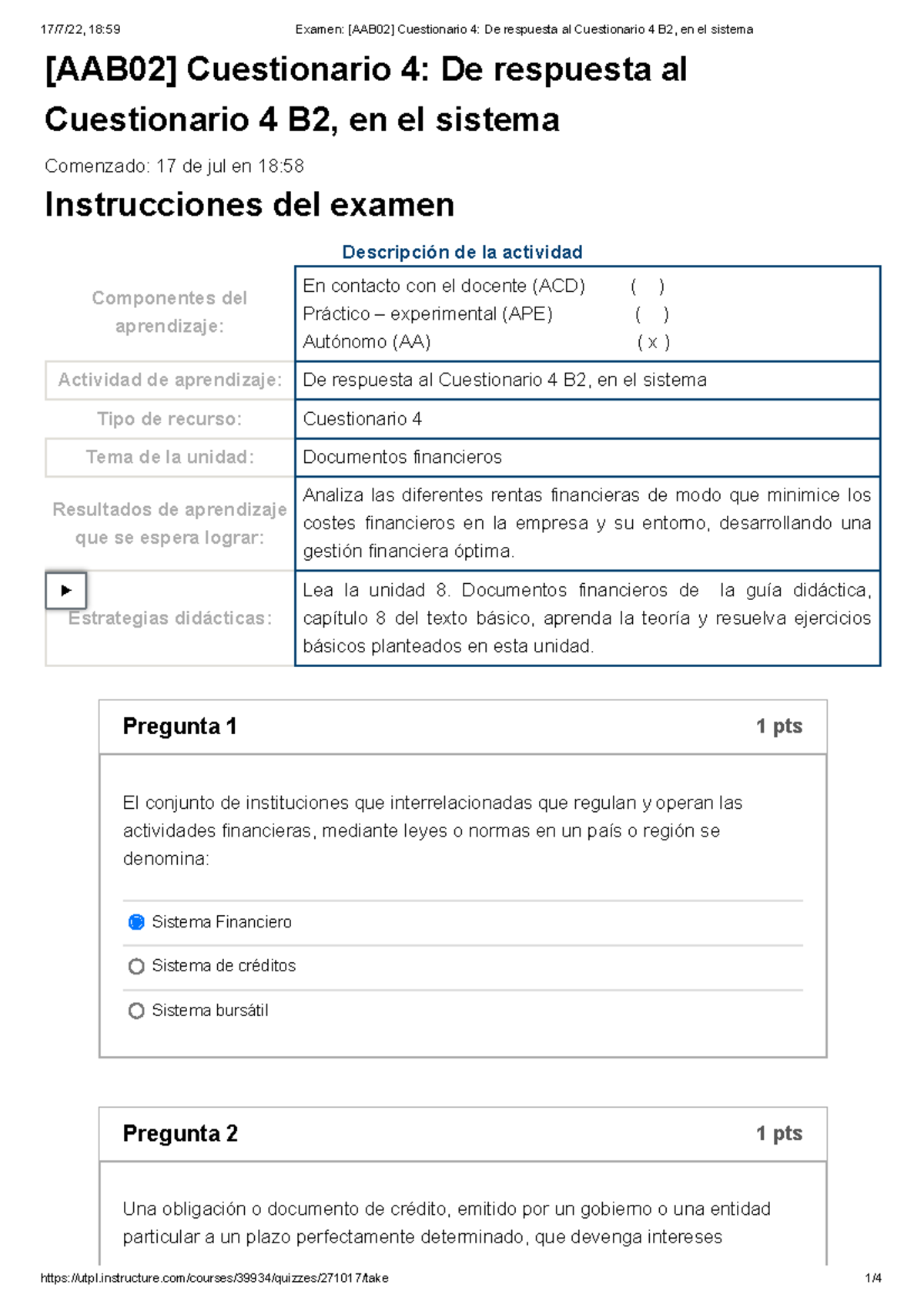 Examen [AAB02] Cuestionario 4 De Respuesta Al Cuestionario 4 B2, En El ...