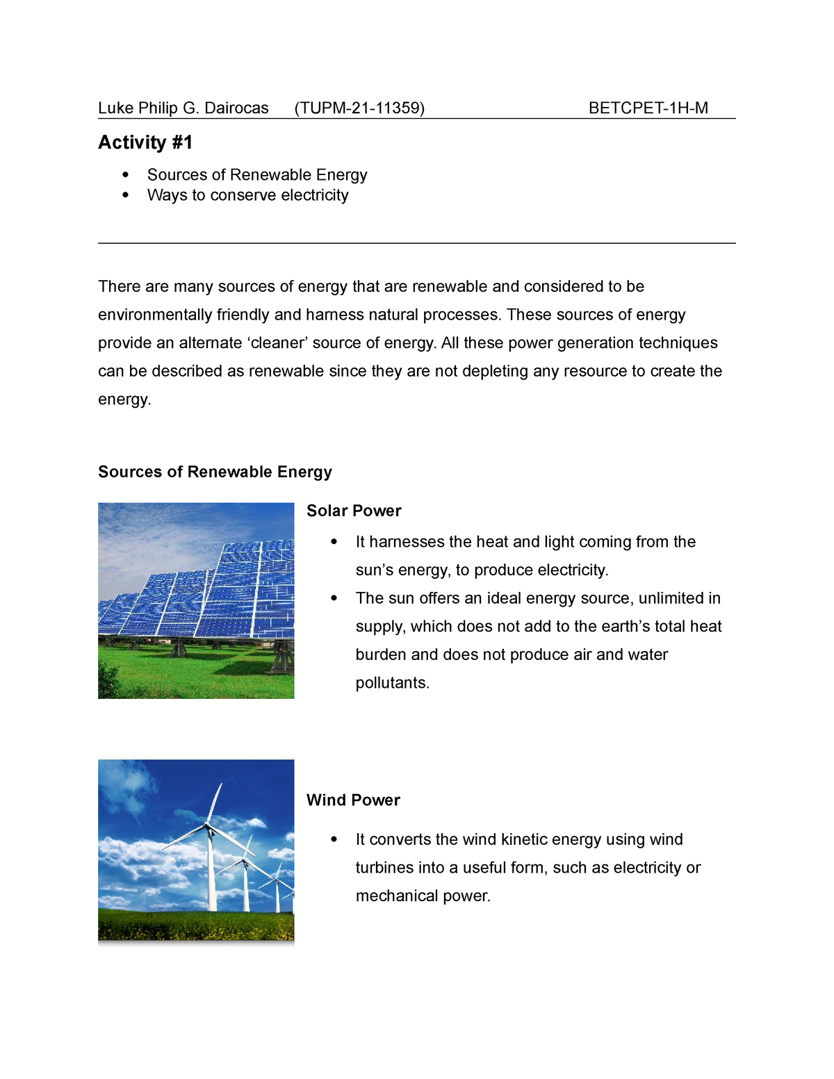 Assignment 1 - Sources Of Renewable Energy - Luke Philip G. Dairocas ...