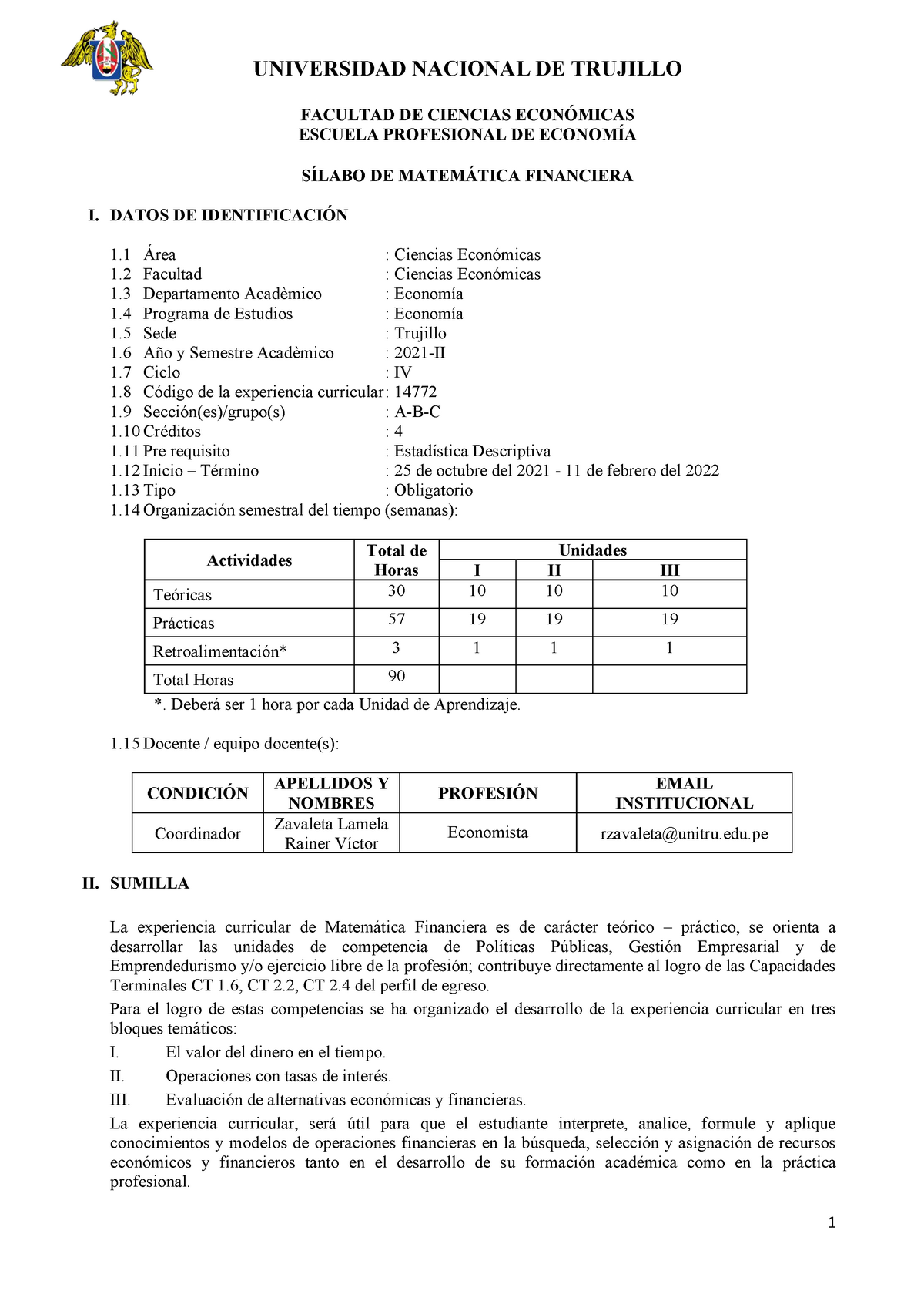 Silabo Matematica Financiera (2021 II) - FACULTAD DE CIENCIAS ...