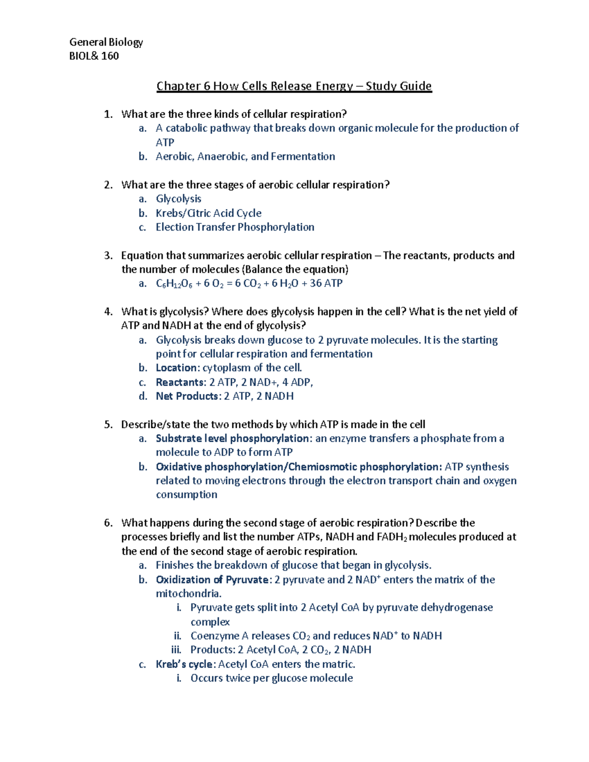 General Biology Chapter 6 How Cells Release Energy - General Biology ...