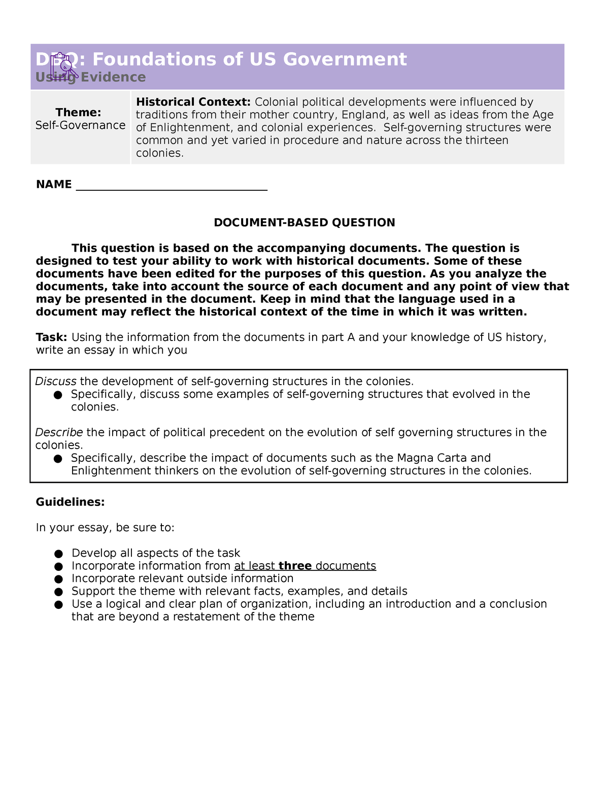 dbq foundations of us government essay