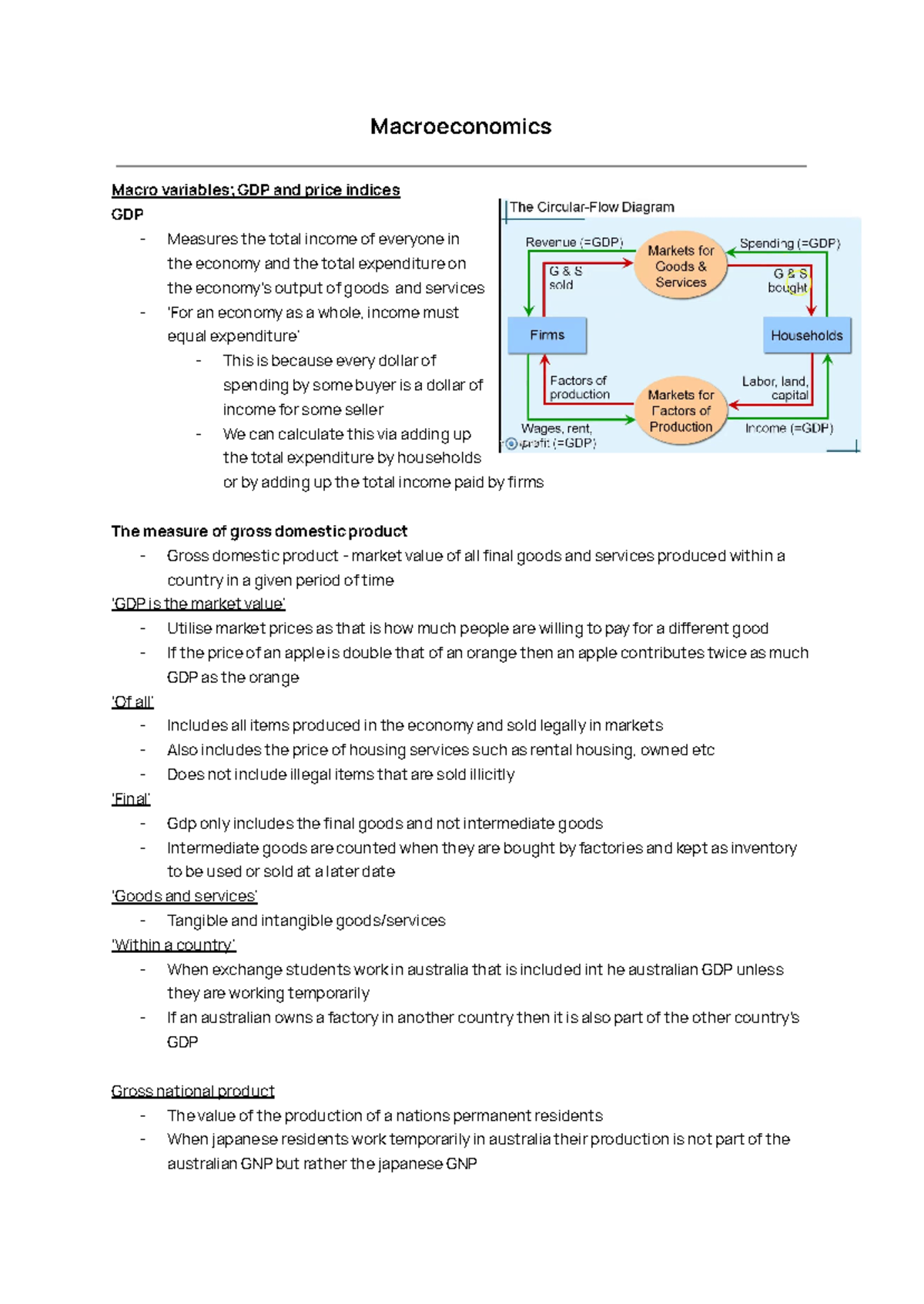 Macroeconomics exam notes - Macroeconomics Macro variables; GDP and ...