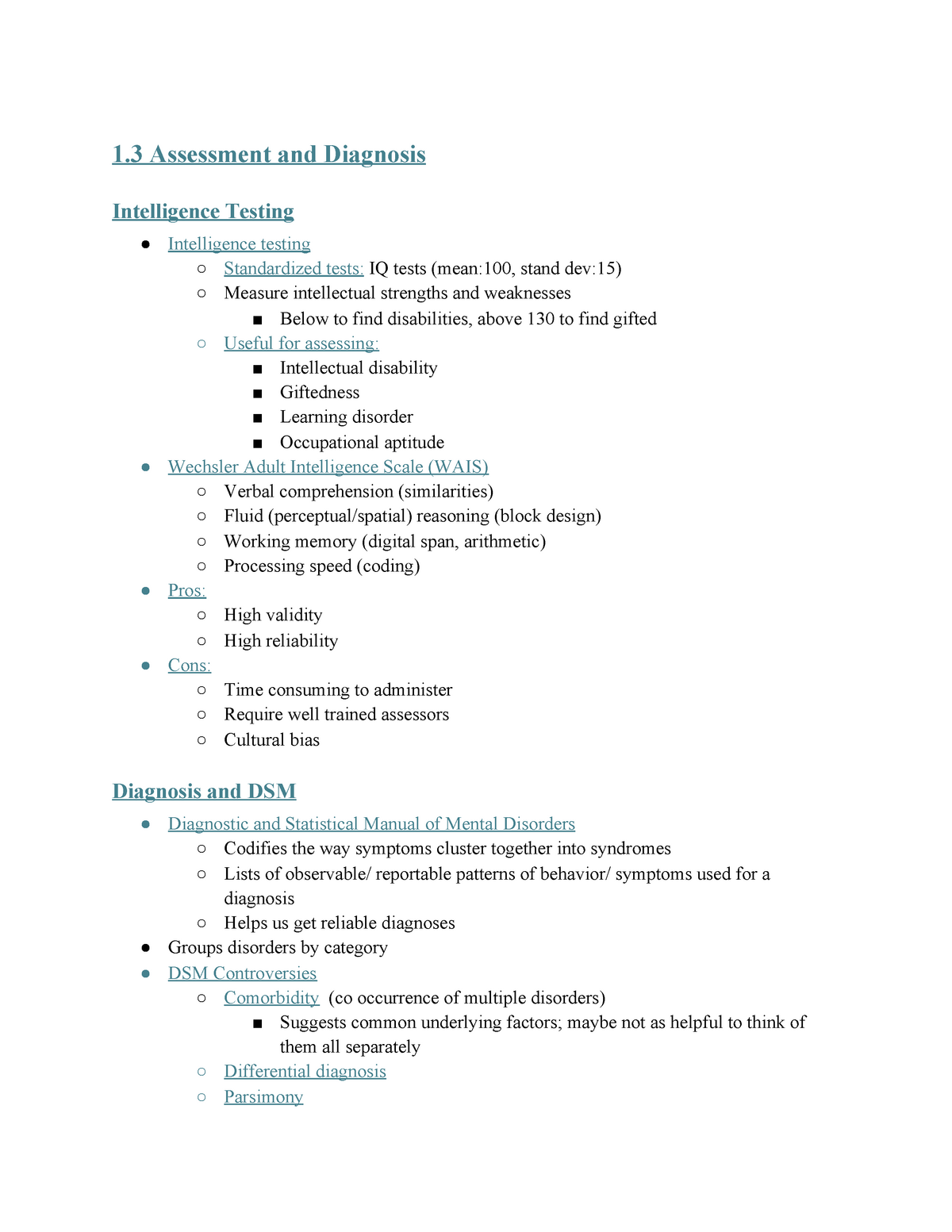 CLP EXAM 2 Exam 2 notes 1 Assessment and Diagnosis Intelligence