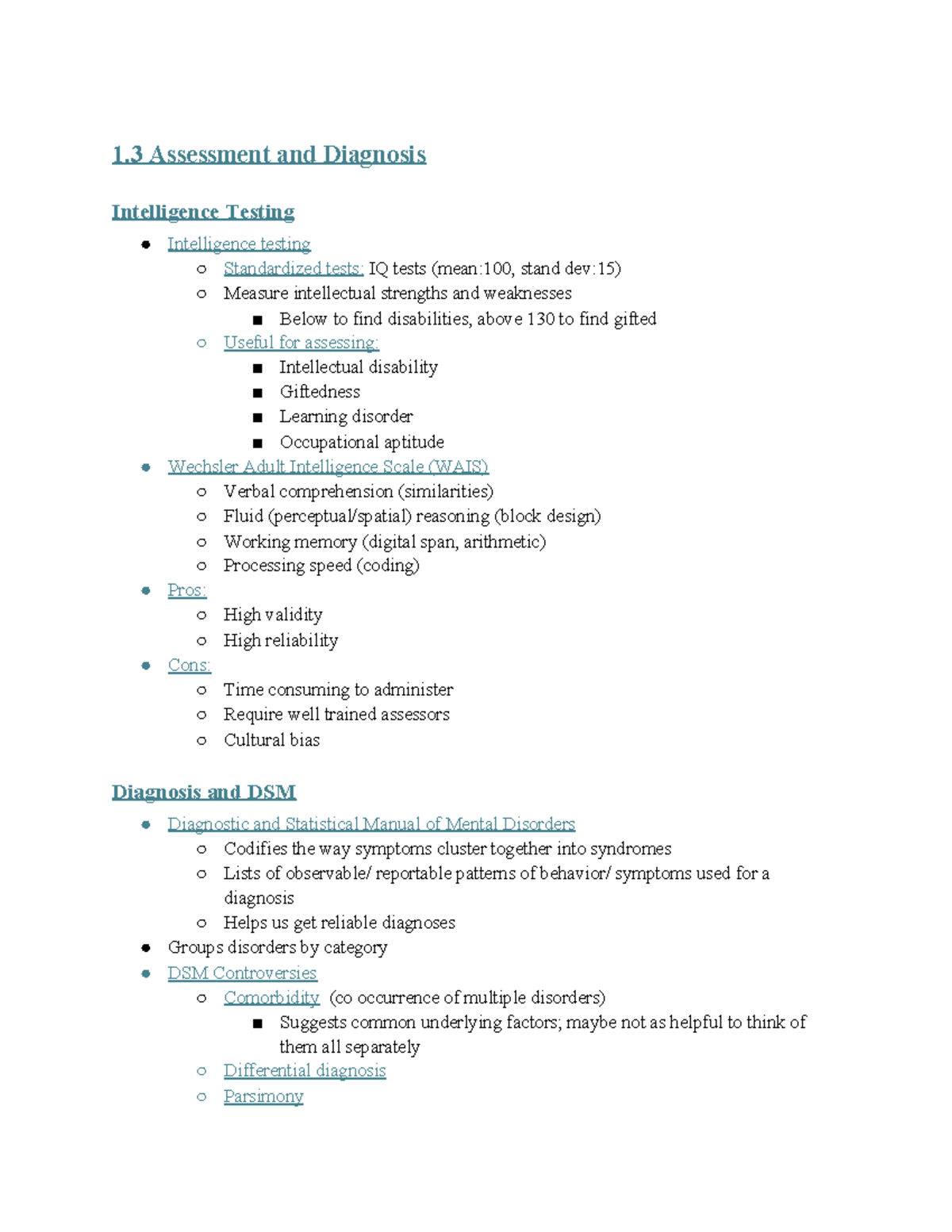 CLP EXAM 2 Exam 2 notes 1 Assessment and Diagnosis Intelligence