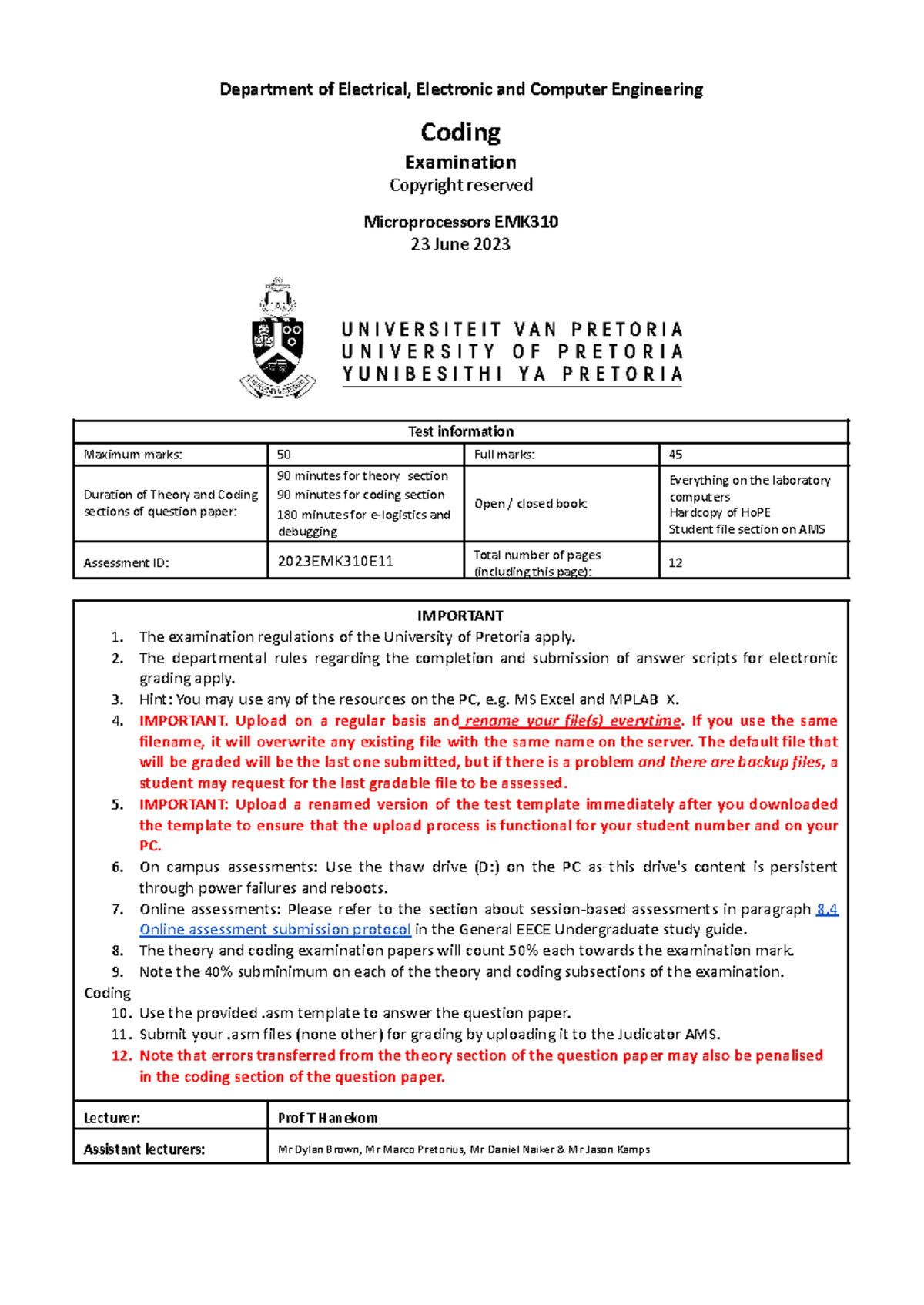 2023EMK310E11 Coding QPaper - ####### Department of Electrical ...