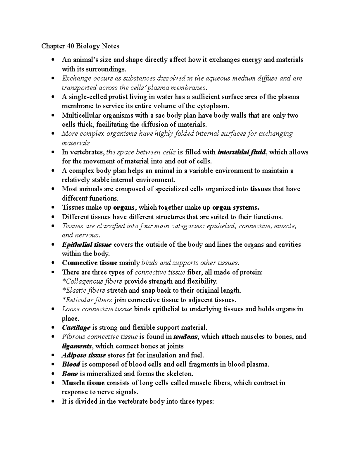 Chapter 40 Biology Notes - Chapter 40 Biology Notes An Animal’s Size ...