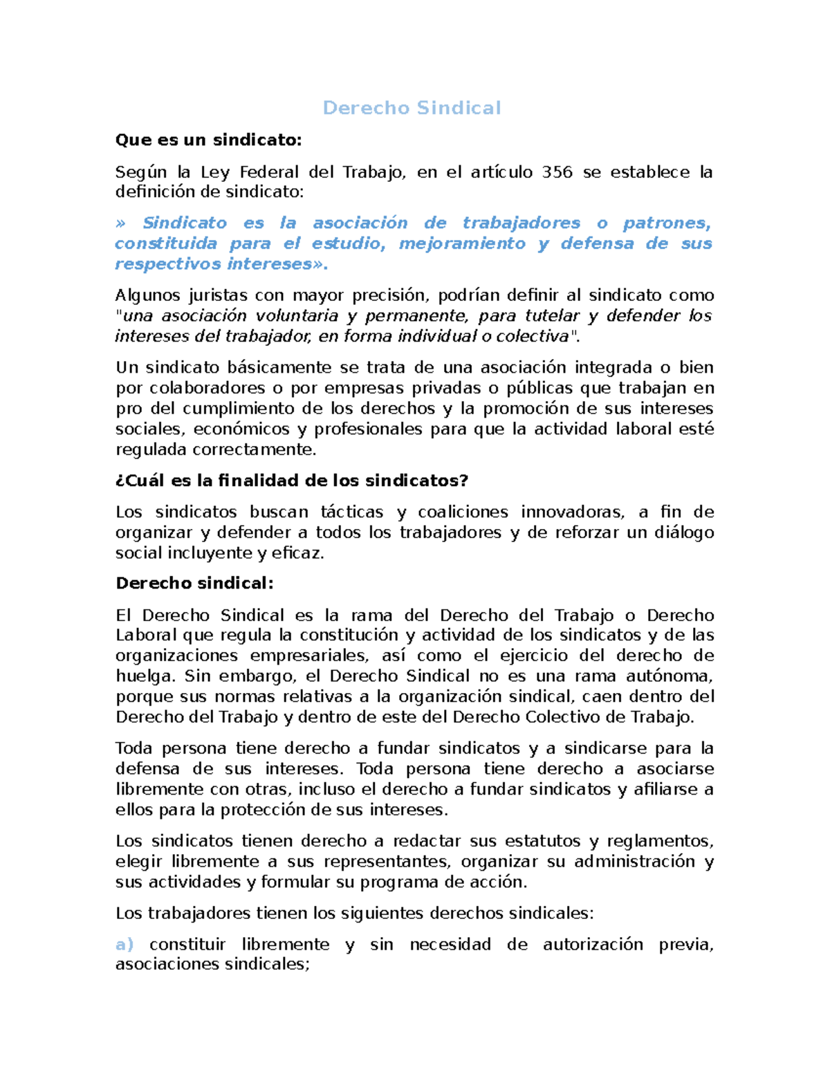 Derecho Sindical - Informacion - Derecho Sindical Que Es Un Sindicato ...