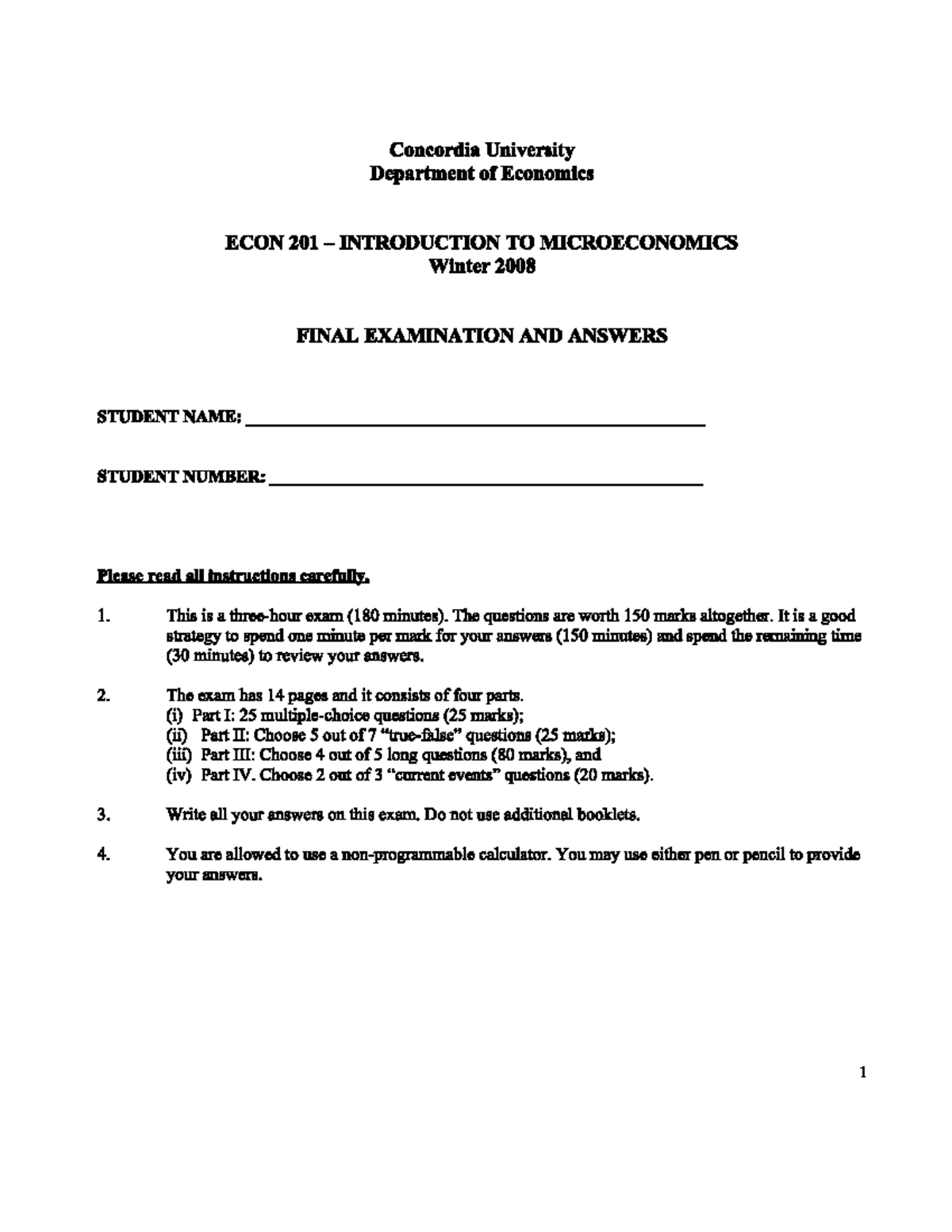 Final 2018, questions and answers - ECON 201 - Studocu