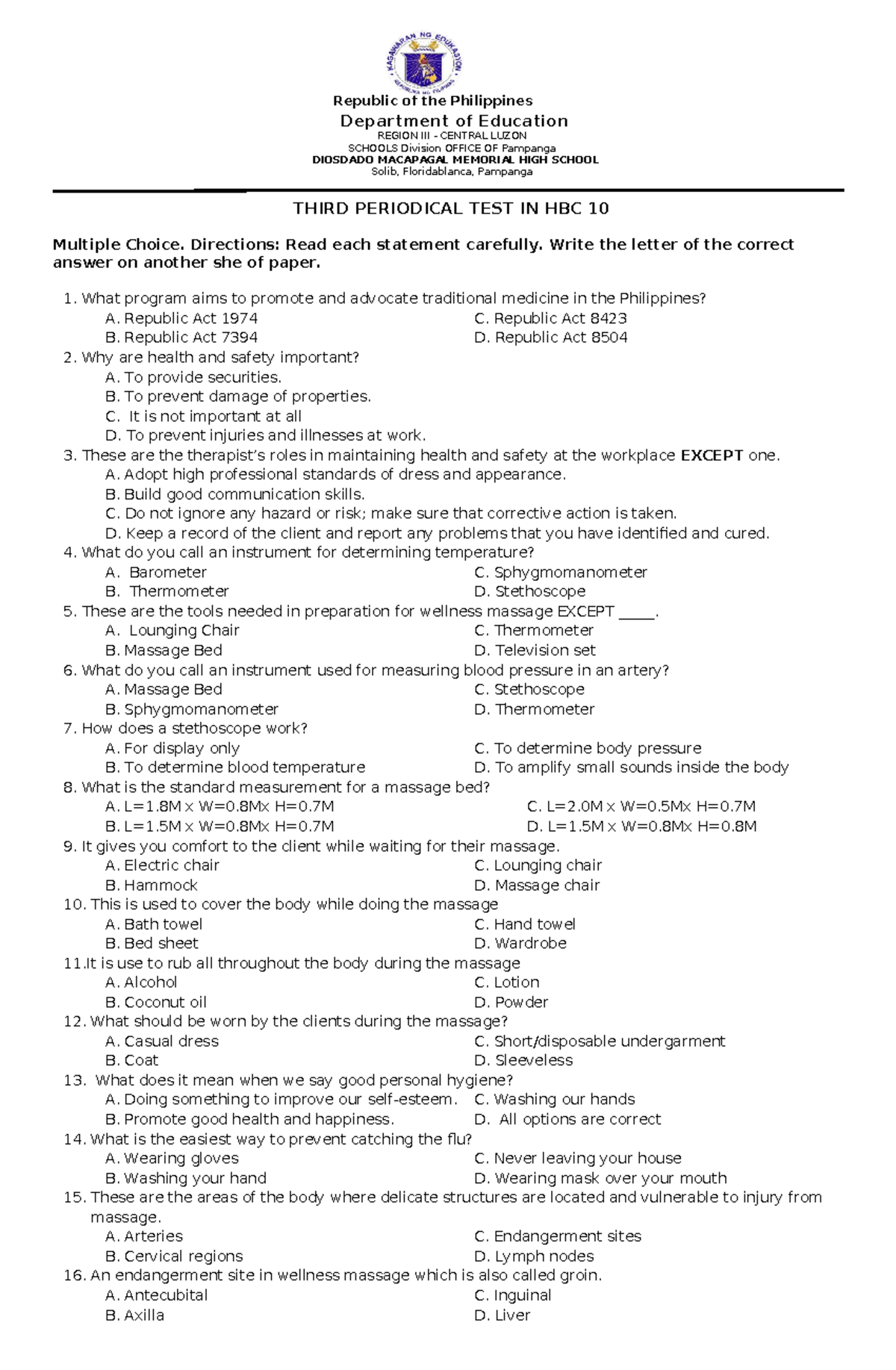 Q3-HBC10 - hbc - Republic of the Philippines Department of Education ...