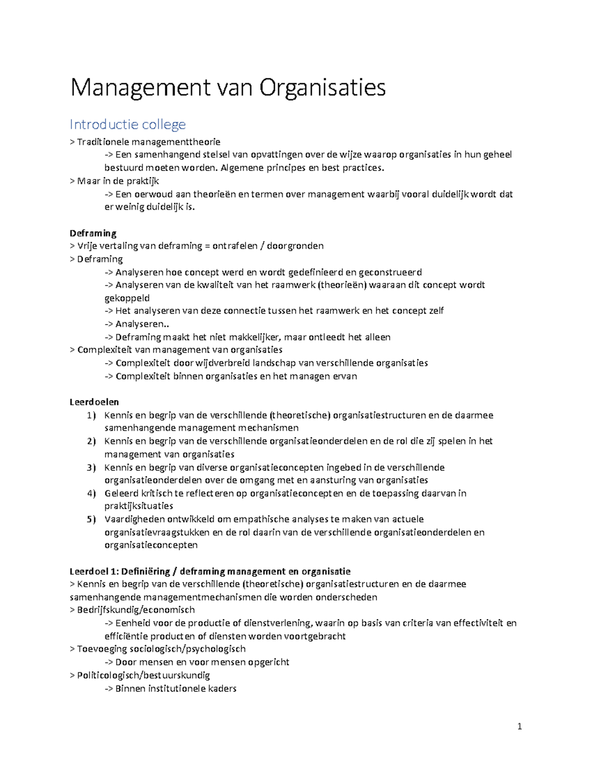 Management Van Organisaties - Management Van Organisaties Introductie ...