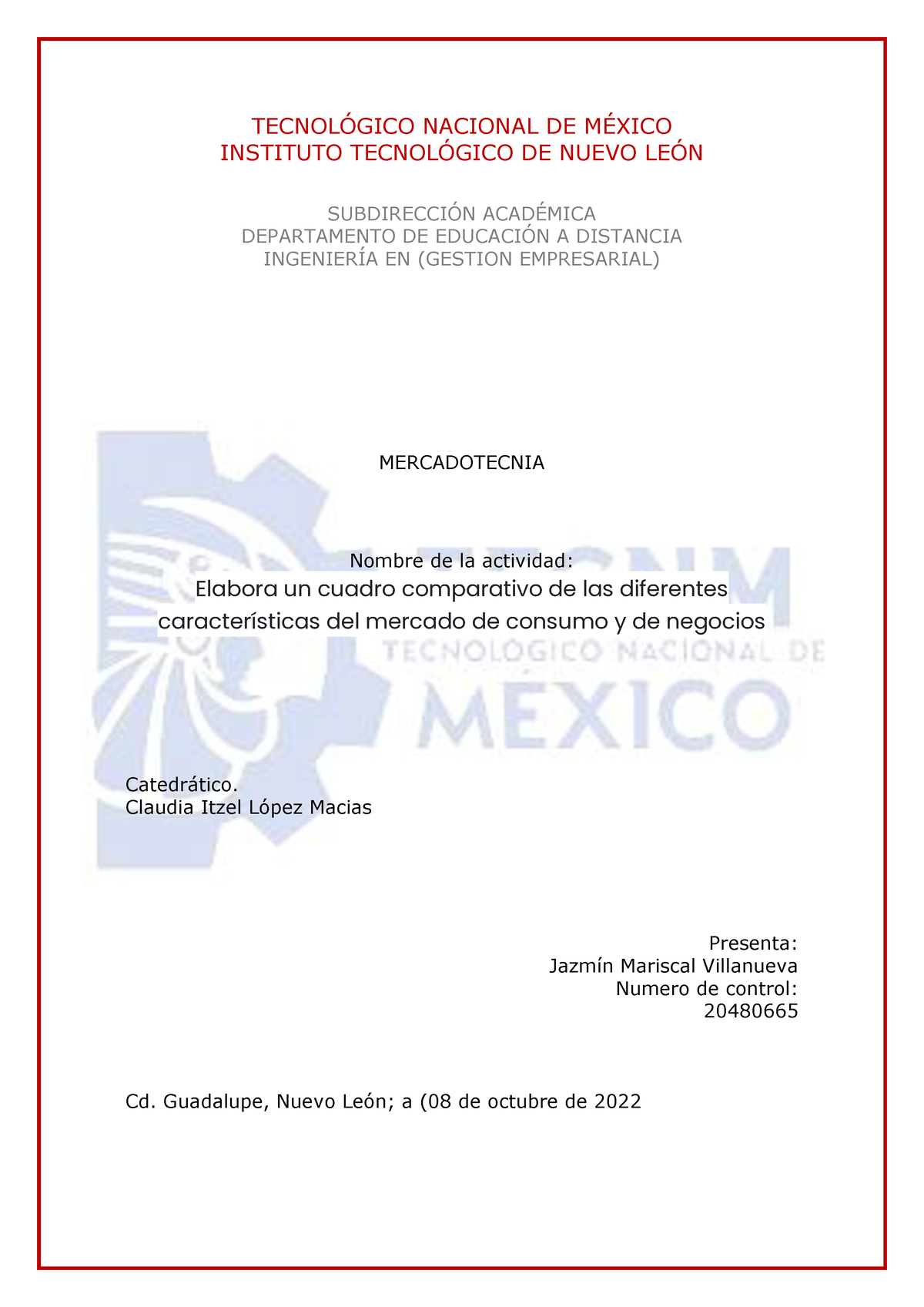 Tarea Cuadro Comparativo - TECNOLÓGICO NACIONAL DE MÉXICO INSTITUTO ...