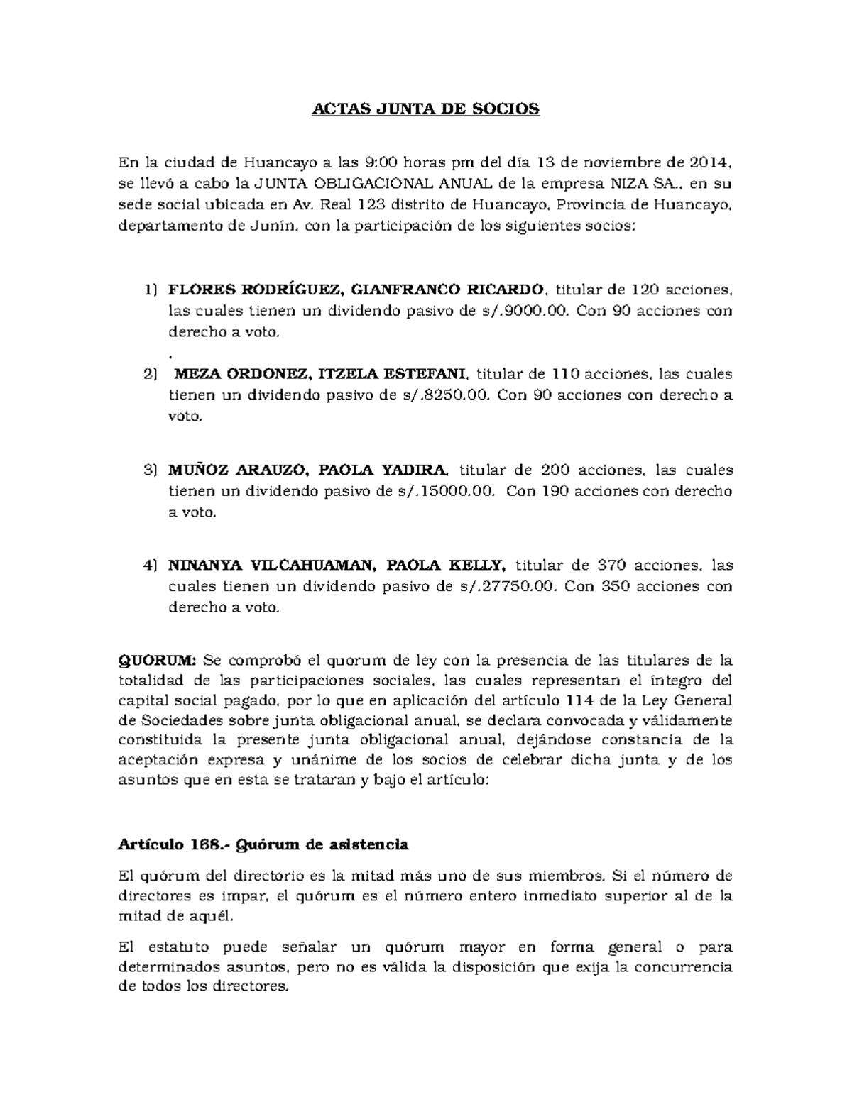 Actas Junta De Socios Derecho Laboral Actas Junta De Socios En La Ciudad De Studocu