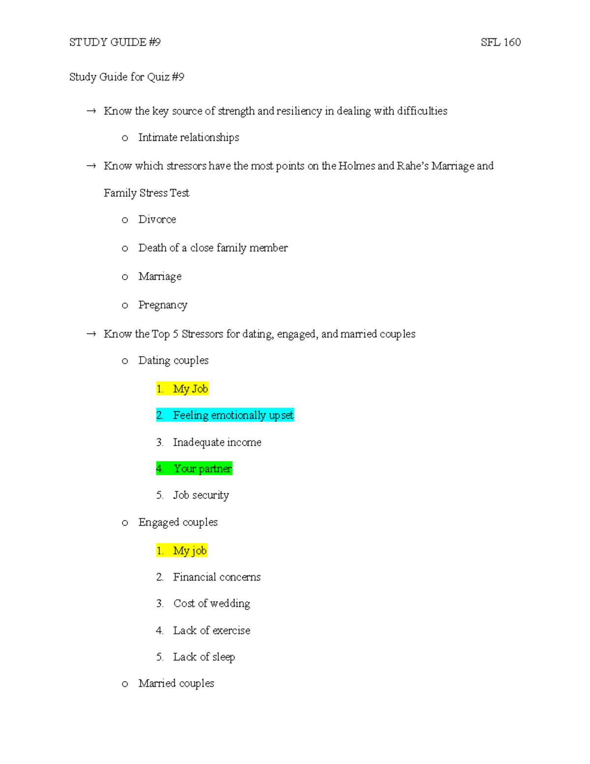 SFL 160 Quiz #9 - quiz - STUDY GUIDE #9 SFL 160 Study Guide for Quiz ...