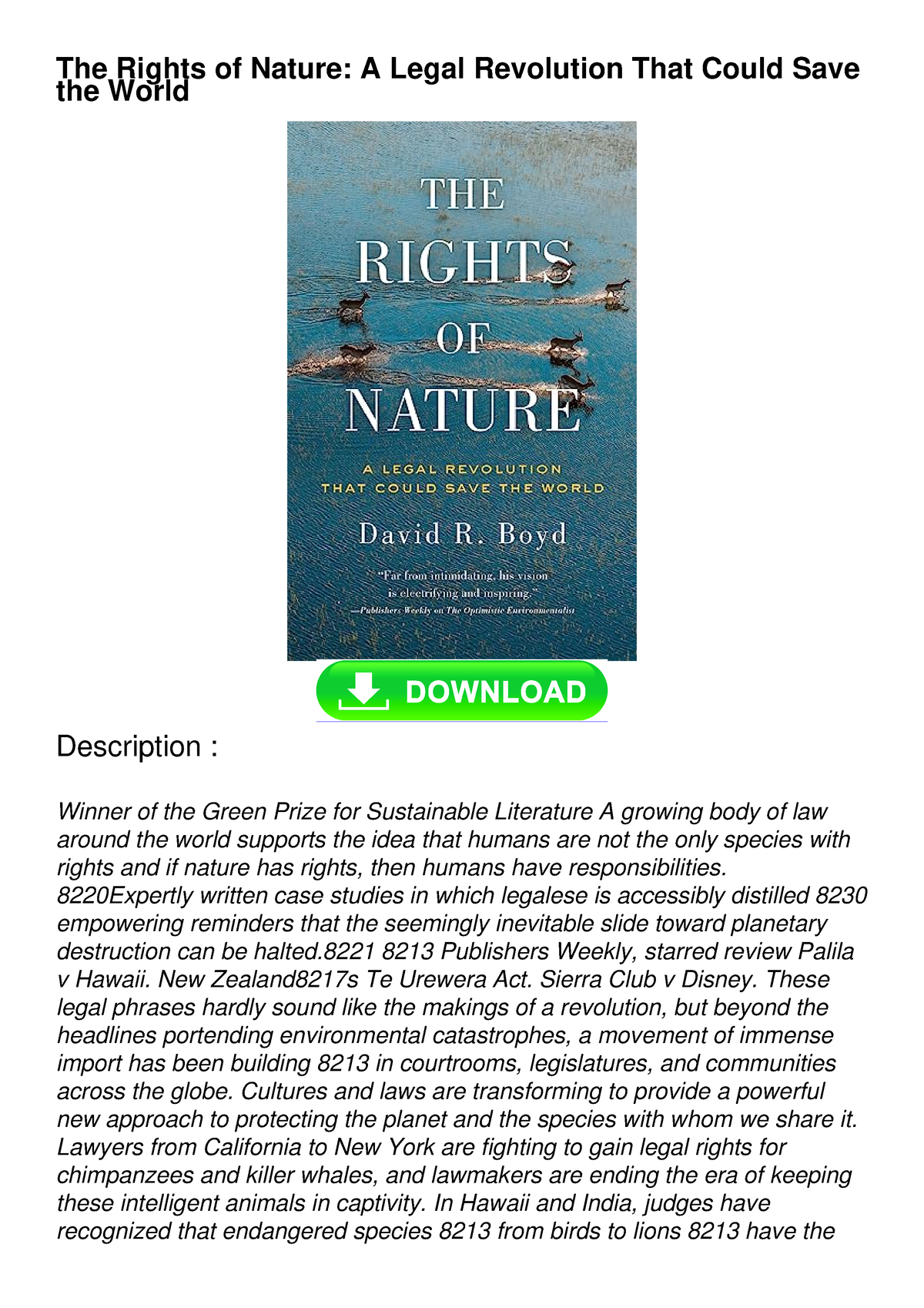 Full DOWNLOAD The Rights Of Nature: A Legal Revolution That Could Save ...