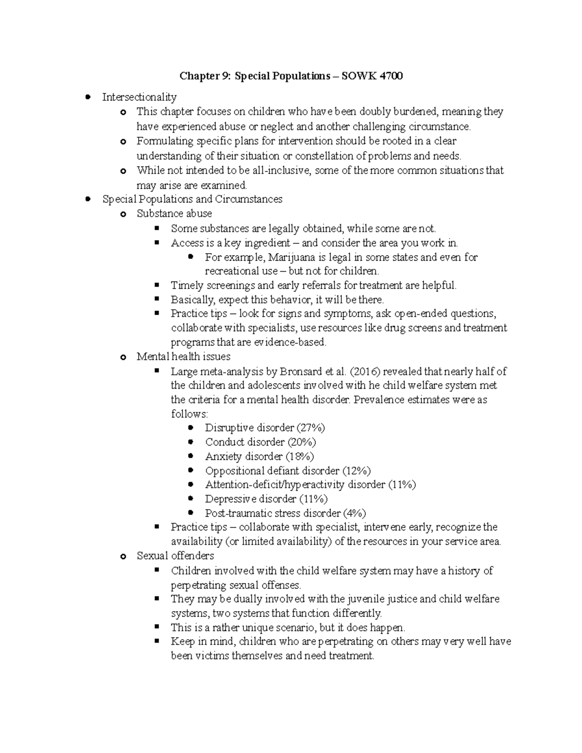 Chapter 9 Special Populations SOWK 4700 Chapter 9 Special
