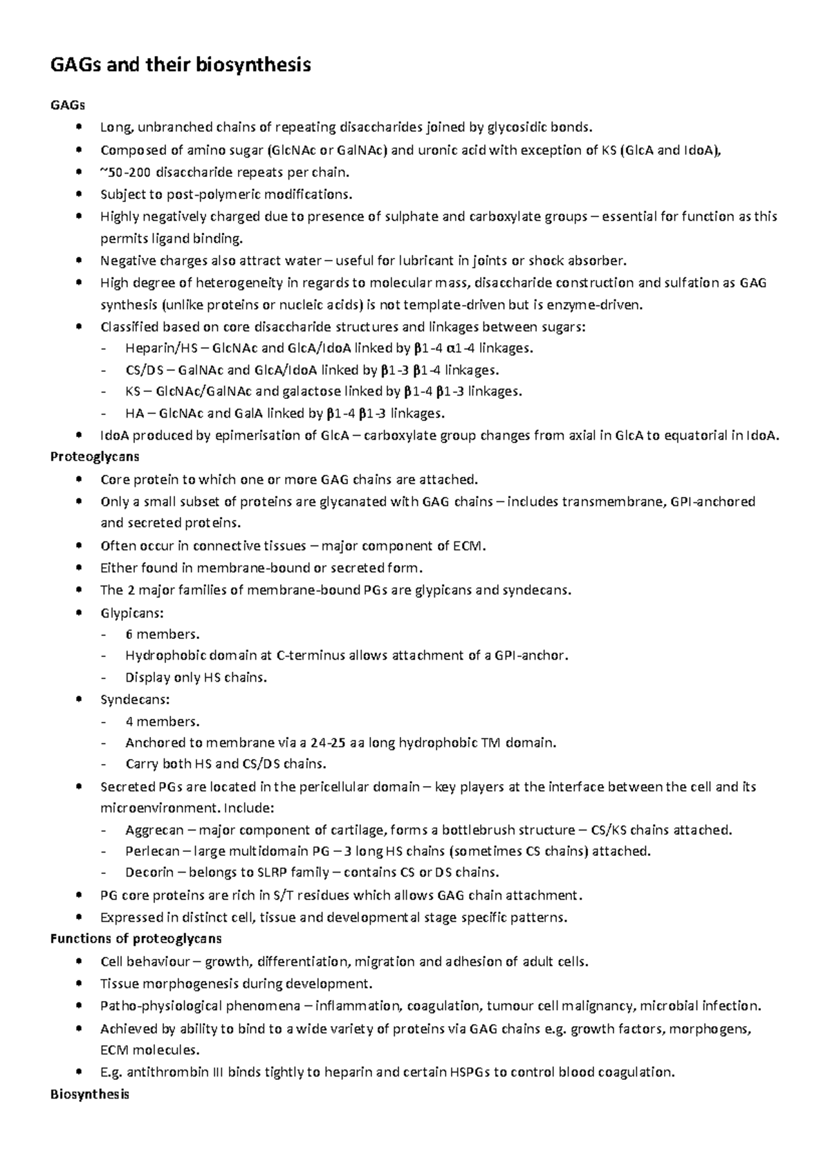 Revision notes on GAGs and Their Biosynthesis (5 pages) - GAGs and ...