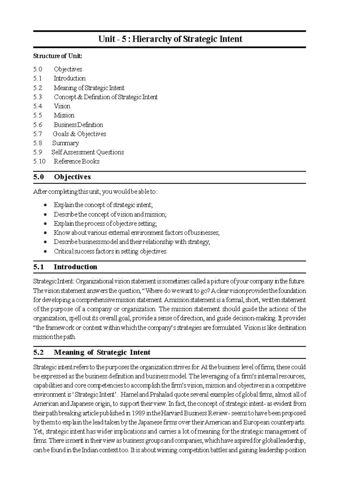 Hierarchy of Strategic Intent - Unit - 5 : Hierarchy of Strategic ...