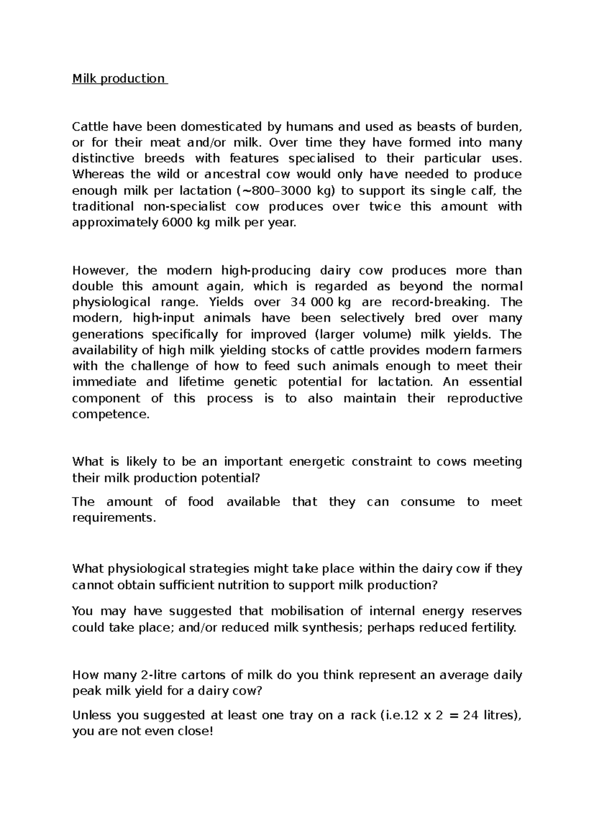 Milk production - Amazing Assignment Notes! - Milk production Cattle ...