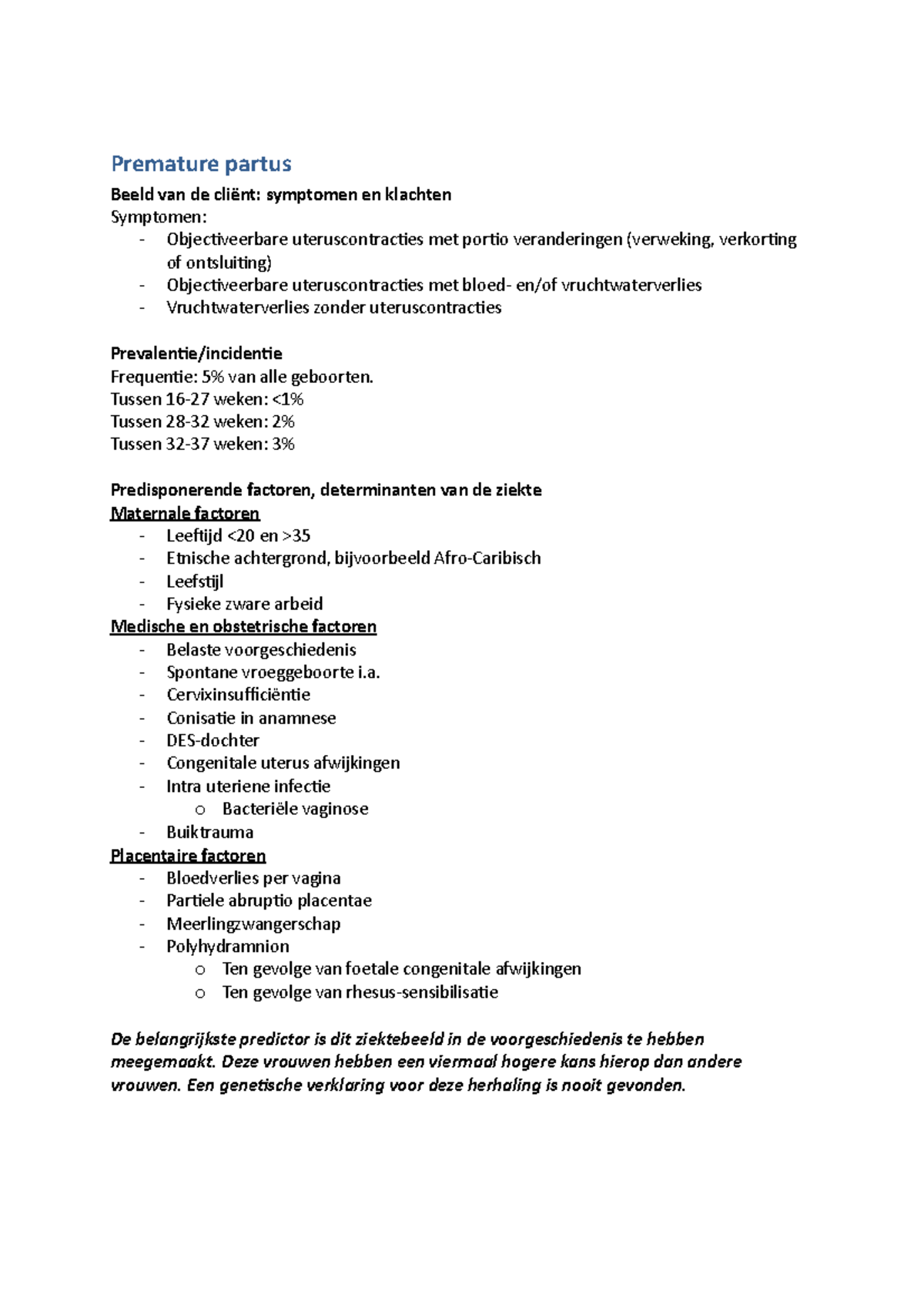 Ziektescripts Verloskunde - Premature partus Beeld van de cliënt ...