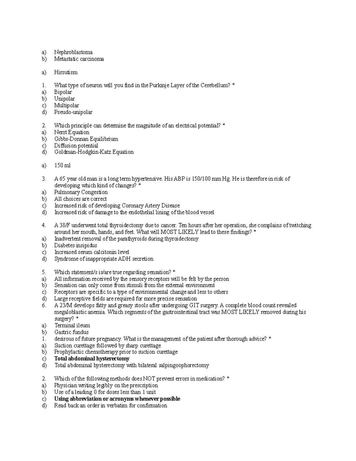 AFL medical sub final exam part 3 - a) Nephroblastoma b) Metastatic ...