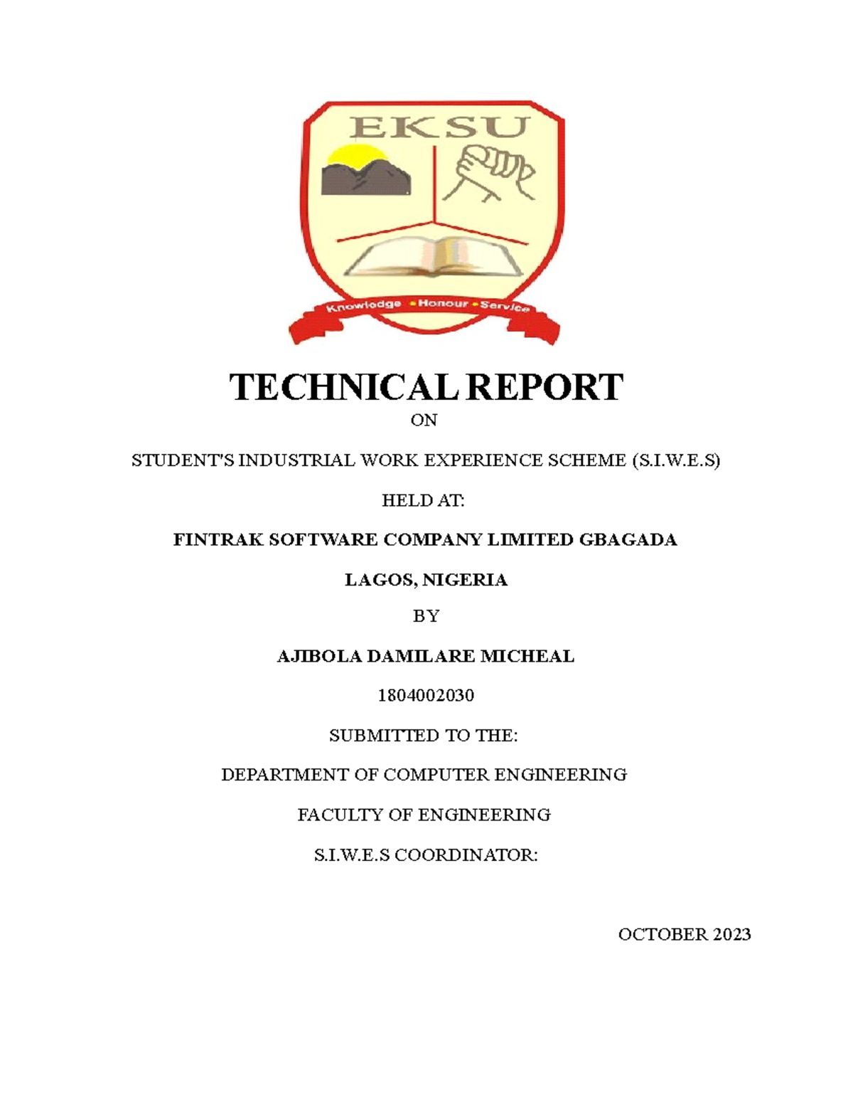 Technical Report - TECHNICAL REPORT ####### ON ####### STUDENT'S ...