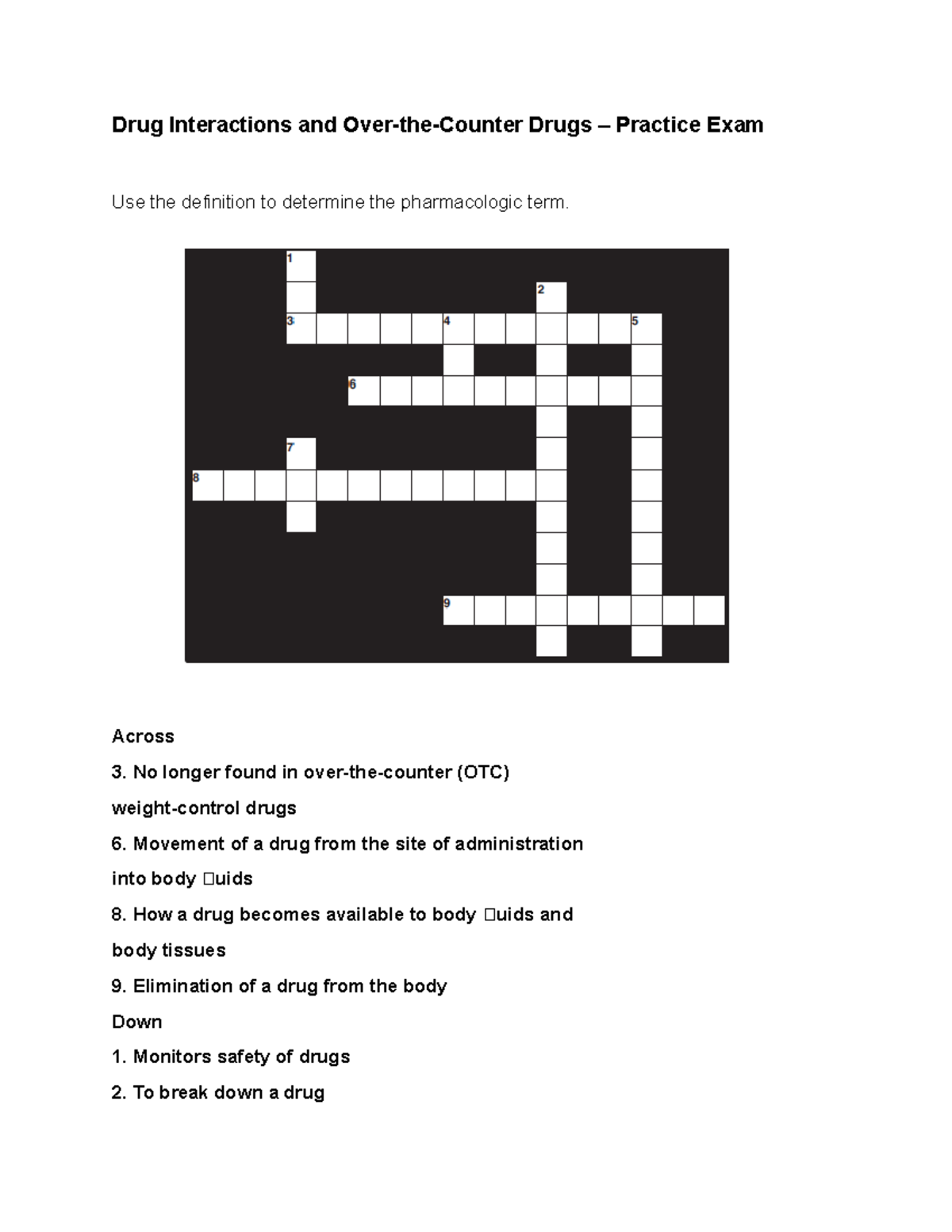 Drug Interactions and OvertheCounter Drugs Practice Exam Across 3