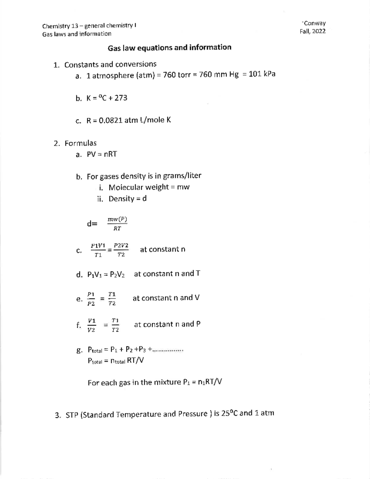 Gas laws CHEM Gas Laws Worksheet Lecture Lesson CHEMT111 Studocu