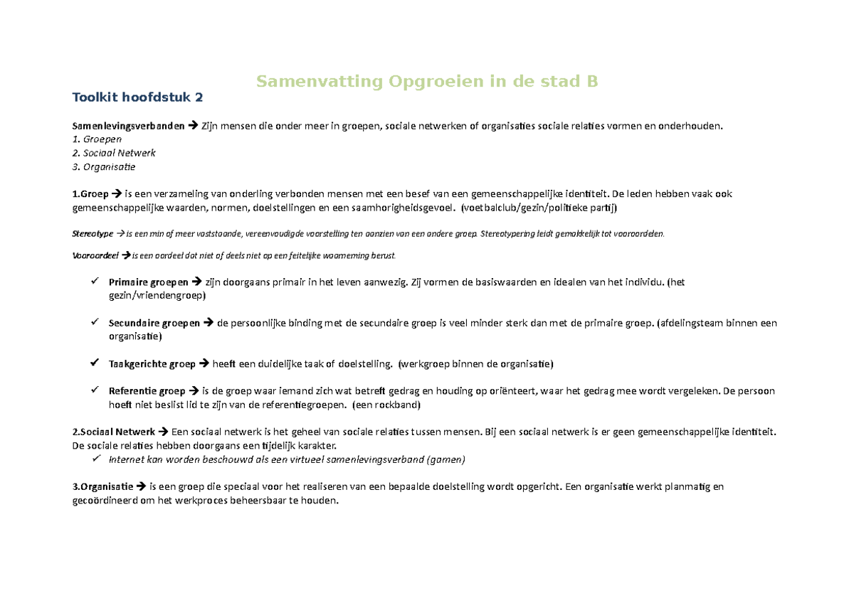 Samenvatting Opgroeien In De Stad B - Samenvatting Opgroeien In De Stad ...