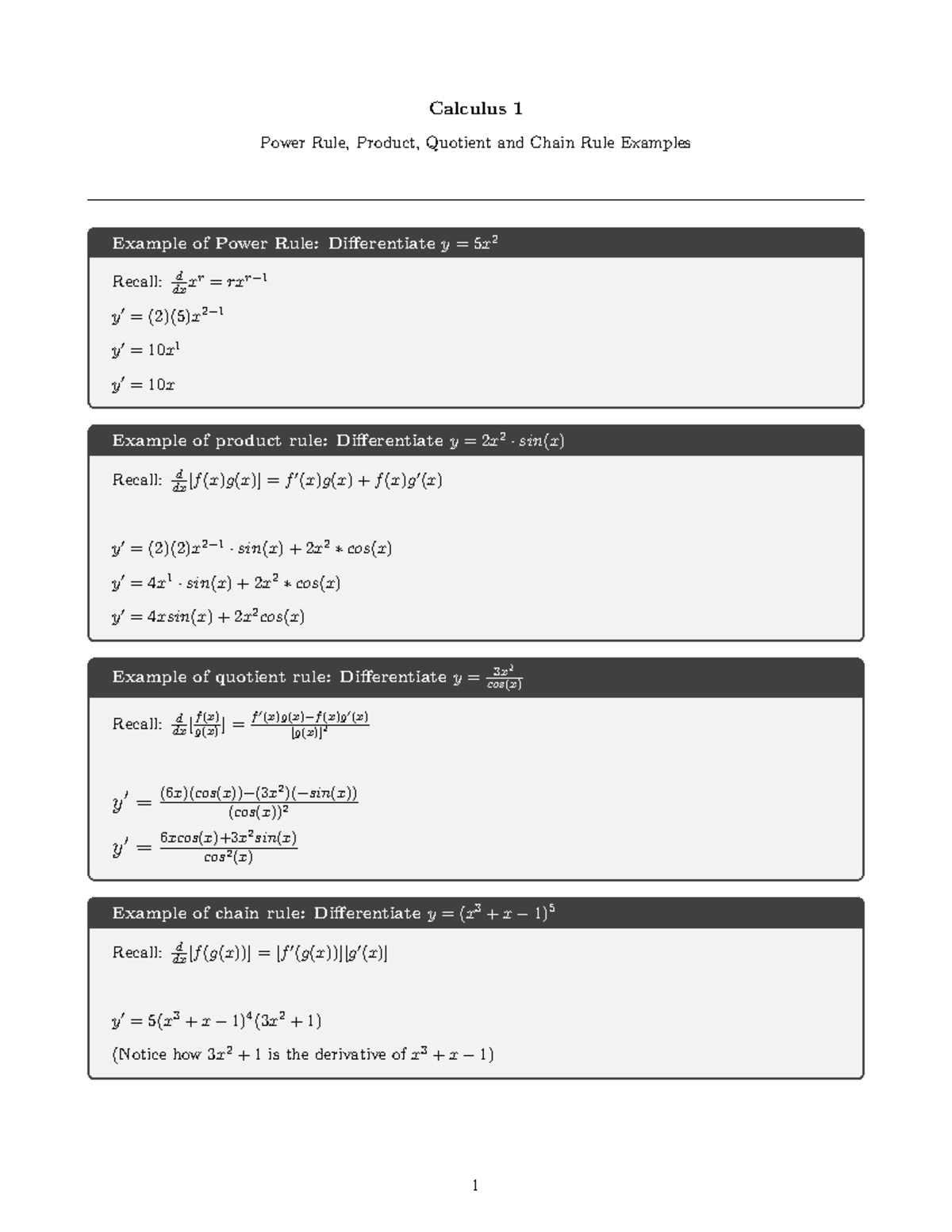 5 Examples For General Derivative Rules And Simple Differentiation ...