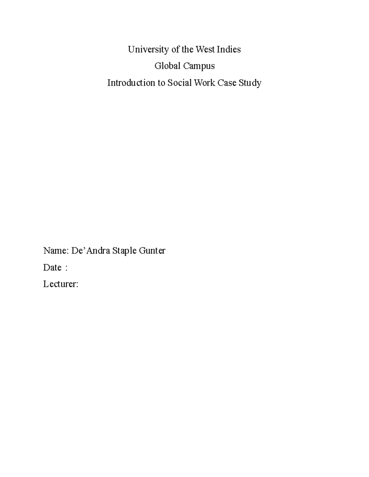 Introduction to social work final paper - University of the West Indies ...