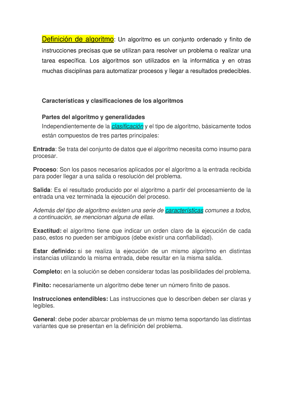 Material De Apoyo Definición De Algoritmo Un Algoritmo Es Un Conjunto Ordenado Y Finito De 1121