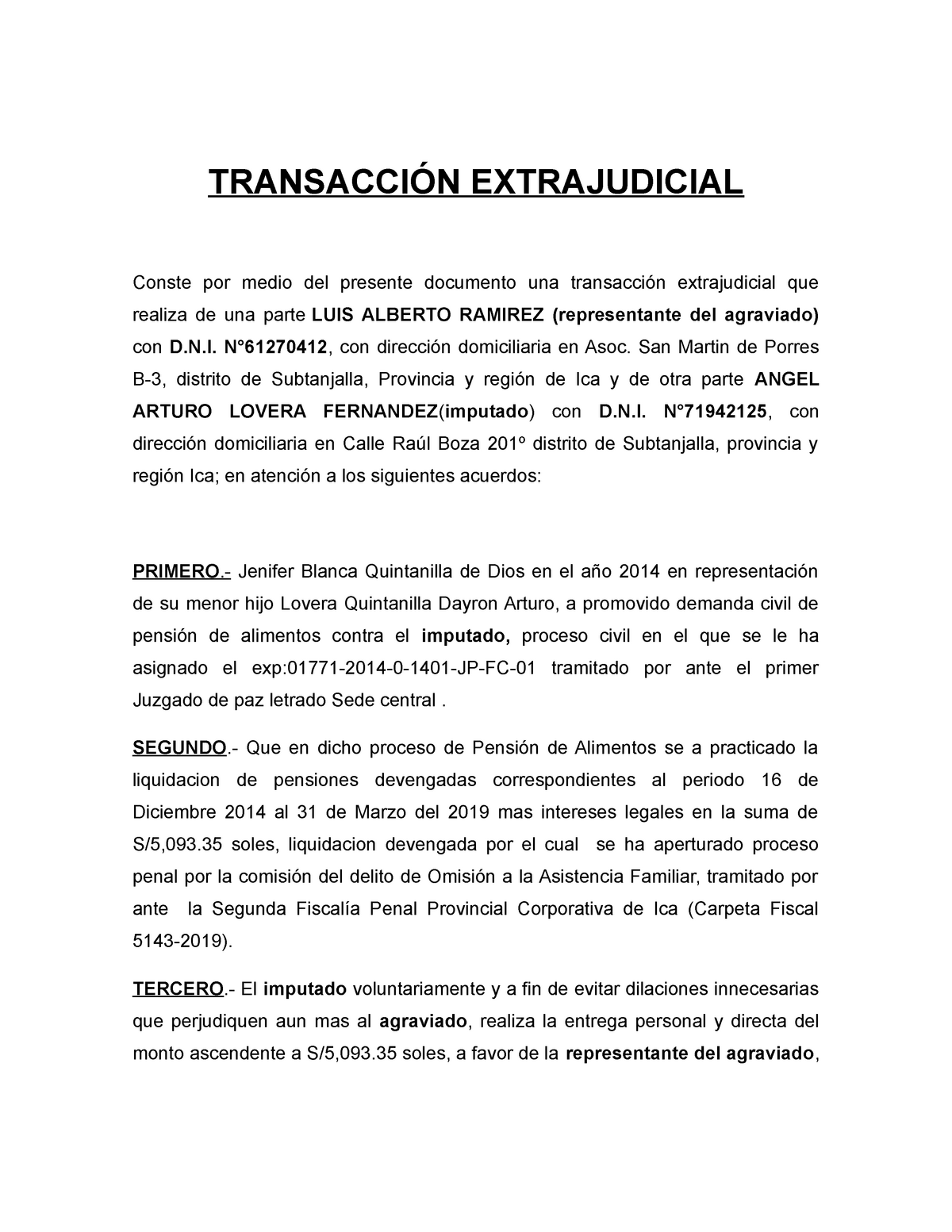 Modelo DE Transacción Extrajudicial - TRANSACCIÓN EXTRAJUDICIAL Conste por  medio del presente - Studocu