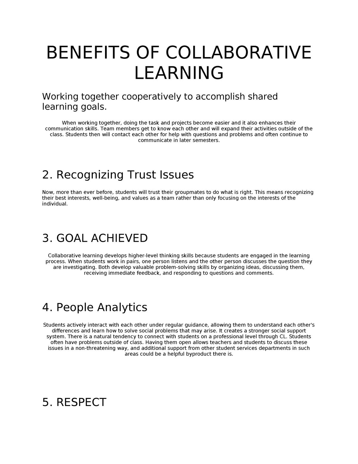 Benefits OF Collaborative Learning - BENEFITS OF COLLABORATIVE LEARNING ...