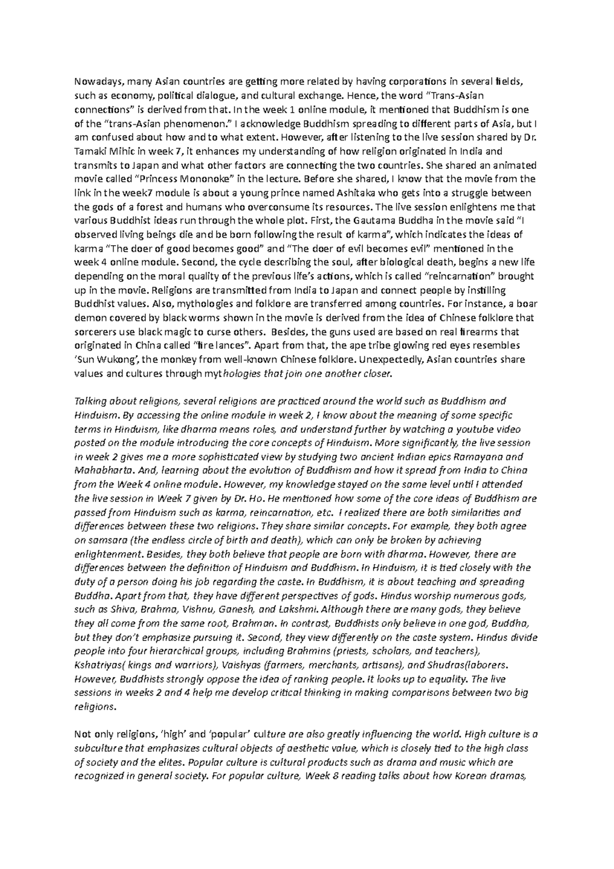 ASNS1601 Reflective Essay - Nowadays, many Asian countries are getting ...