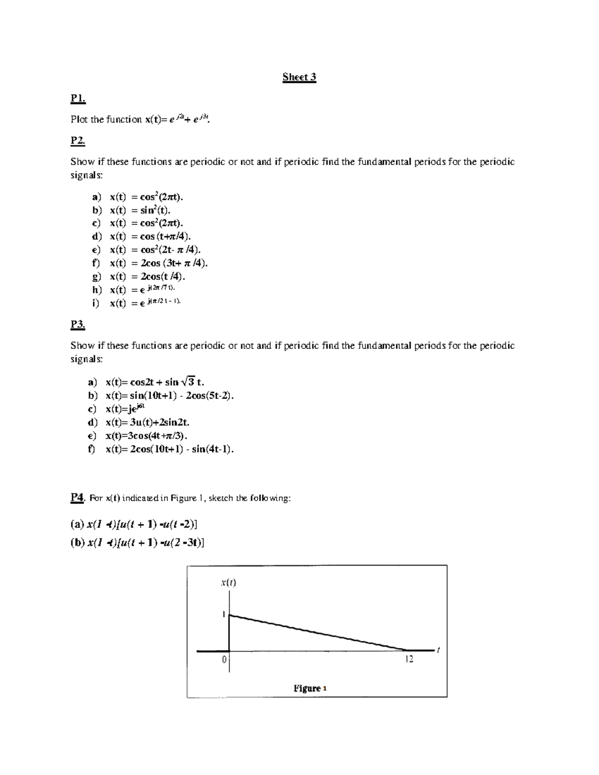 Sheet 3 Assignment On Periodic And Non Periodic Signals Sheet 3 P1 Plot The Function X T E Studocu