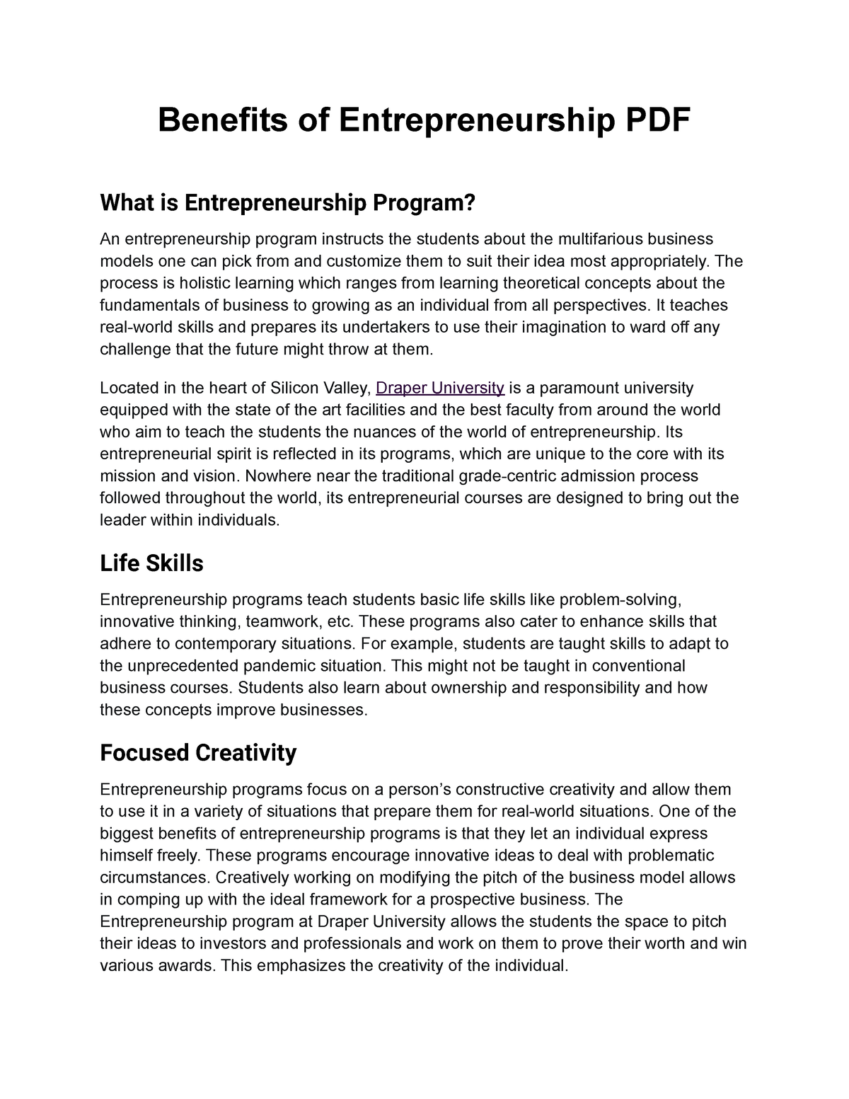 benefits of entrepreneurship essay