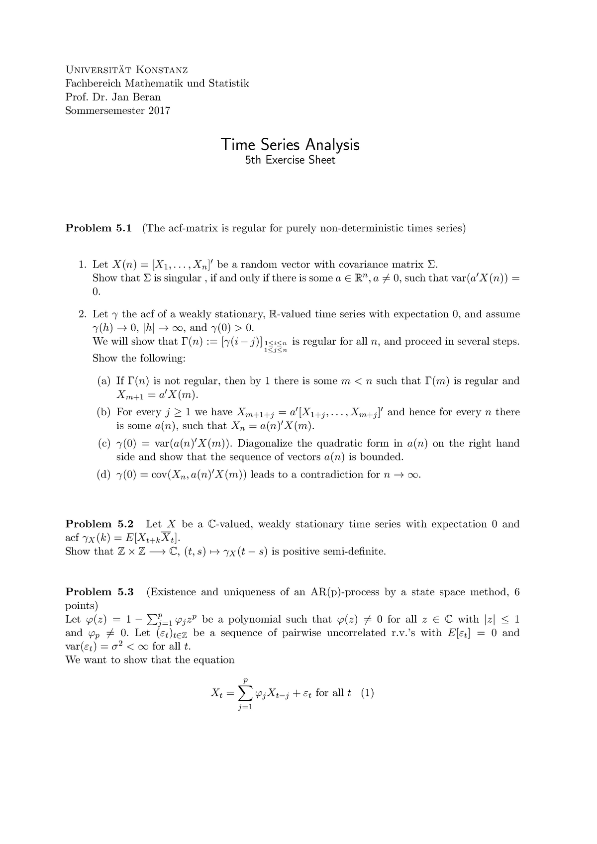 Time Series S17 Series 5 Universit At Konstanz Fachbereich Mathematik Und Studocu