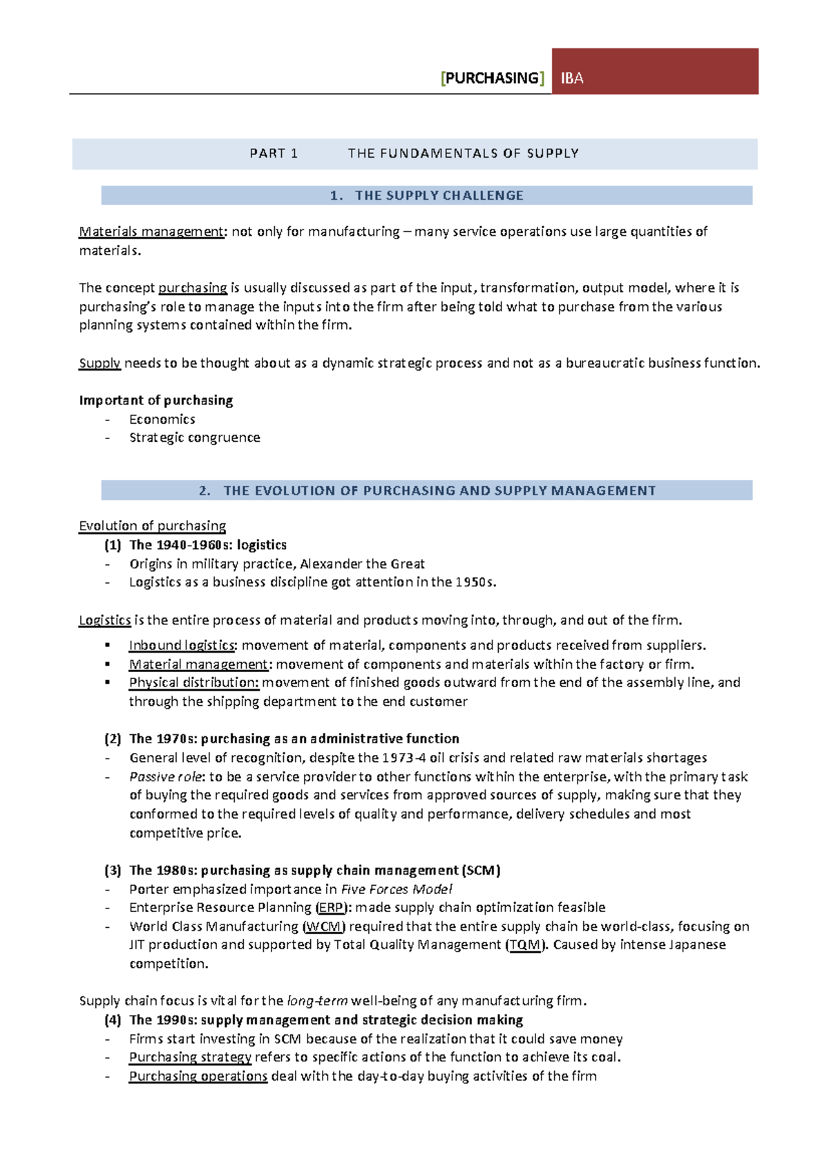 Summary Purchasing & Supply Chain Management, Monczka, R. / Handfield ...