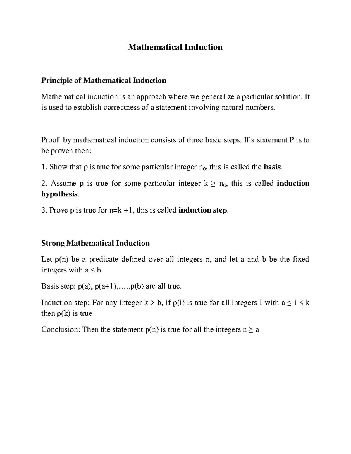 DM Mathematical Induction Mathematical Induction Principle of