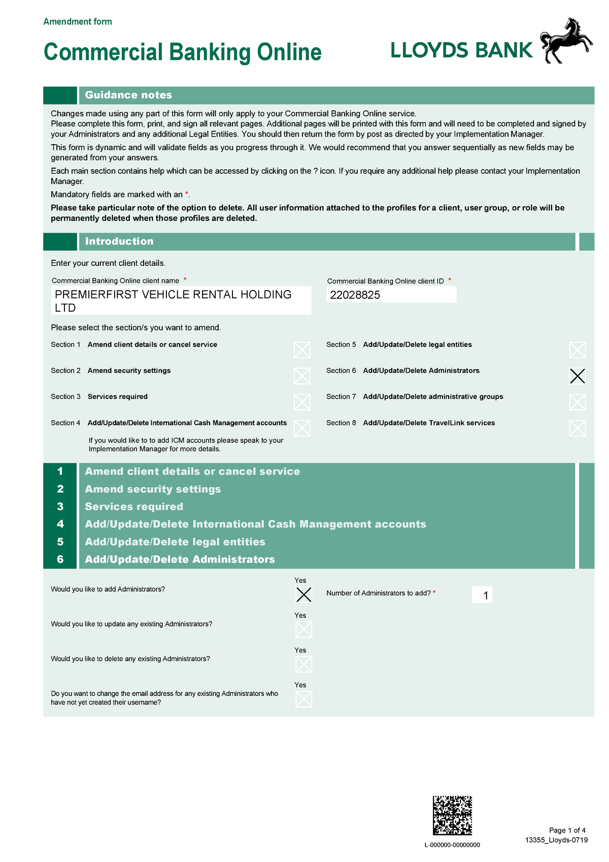 Commercial Banking Form updated Amendment form Commercial Banking