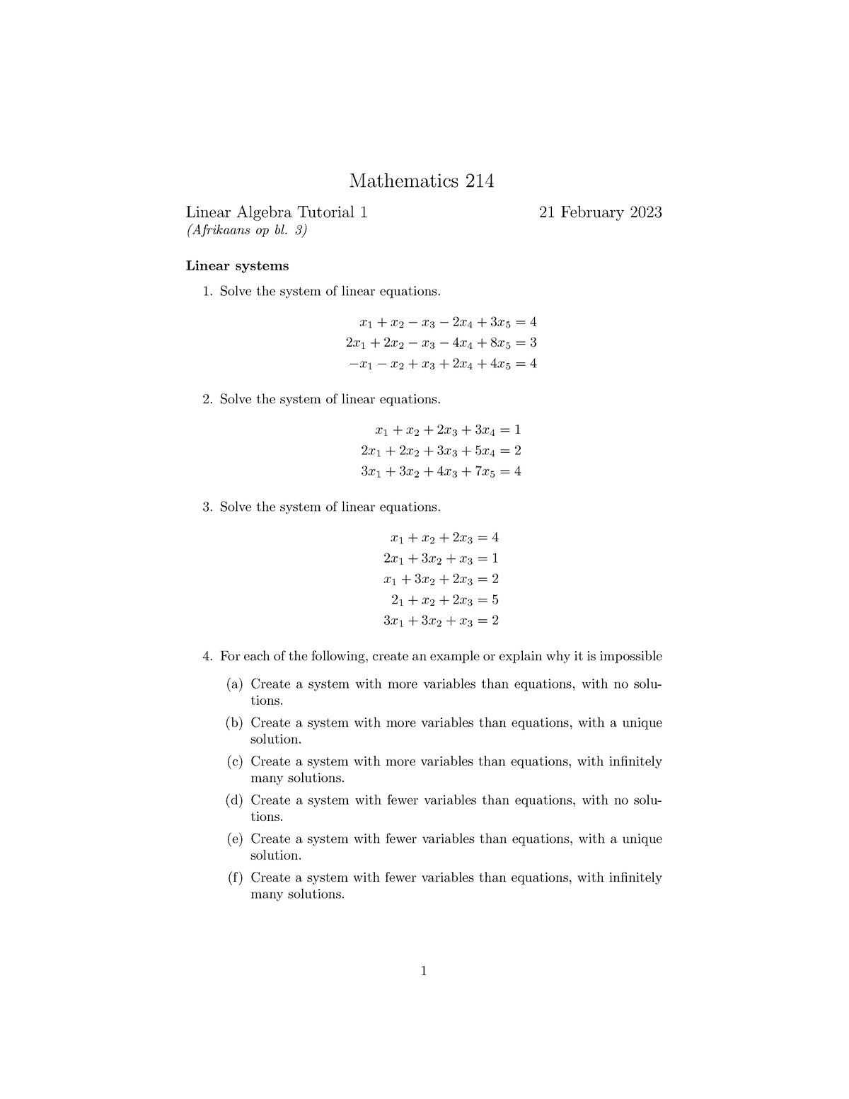 Tutorial 1 - Mathematics 214 Linear Algebra Tutorial 1 21 February 2023 ...