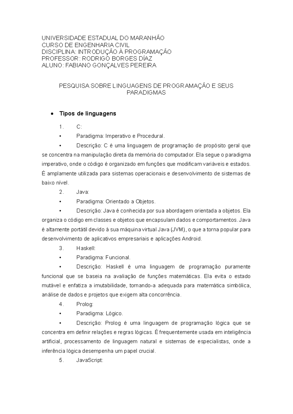 Pesquisa sobre linguagens de programação e seus paradigmas ...