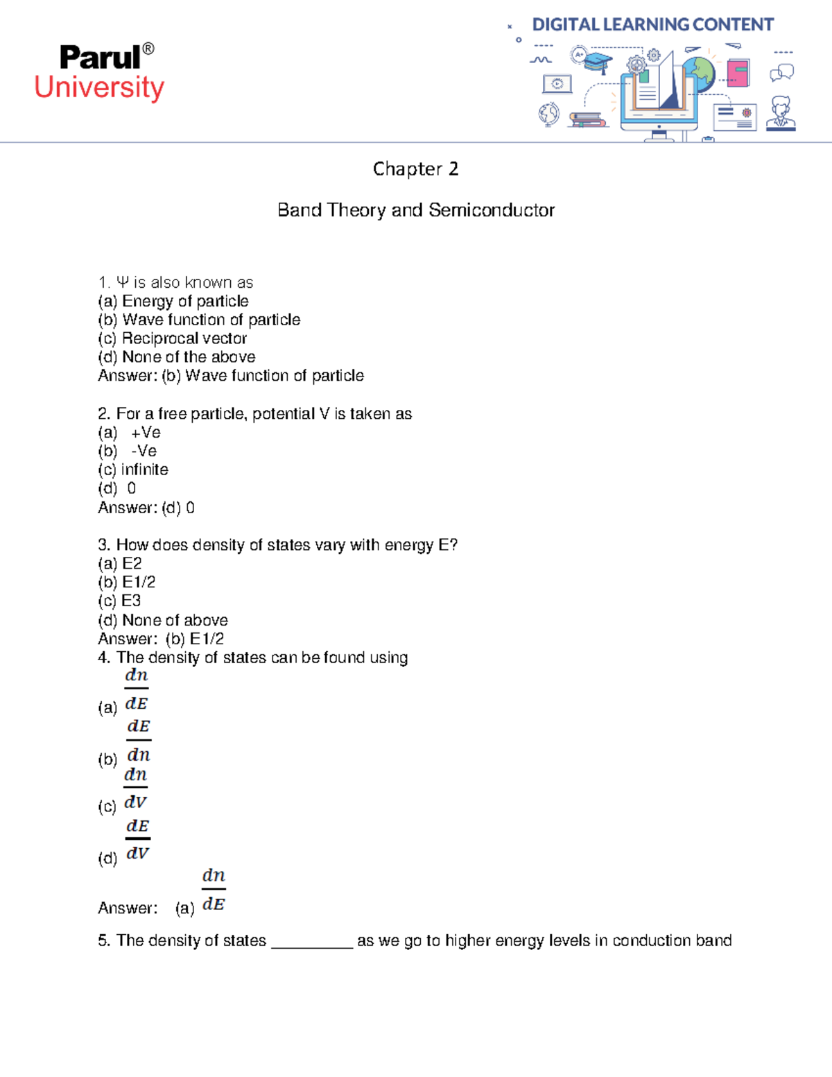 Chapter 2 MCQ with solutions Chapter 2 Band Theory and Semiconductor