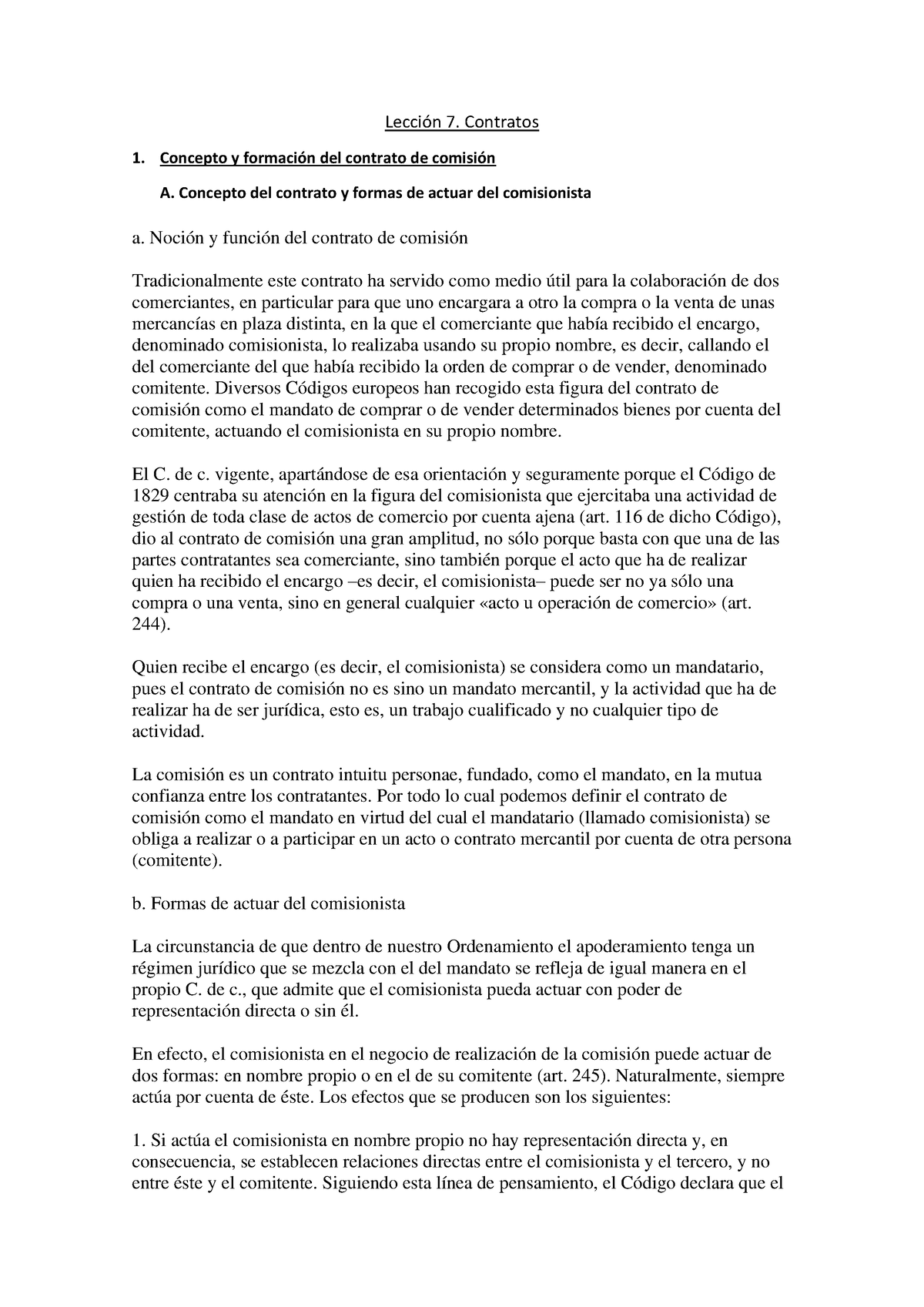 Lección 7 Contratos Pdf Lección 7 Contratos Concepto Y Formación Del Contrato De Comisión A 8845