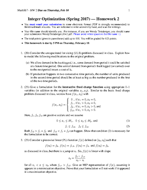 Project 2 Setcover - Math 567 Project 2 Due on Friday, May 5 1 Integer ...