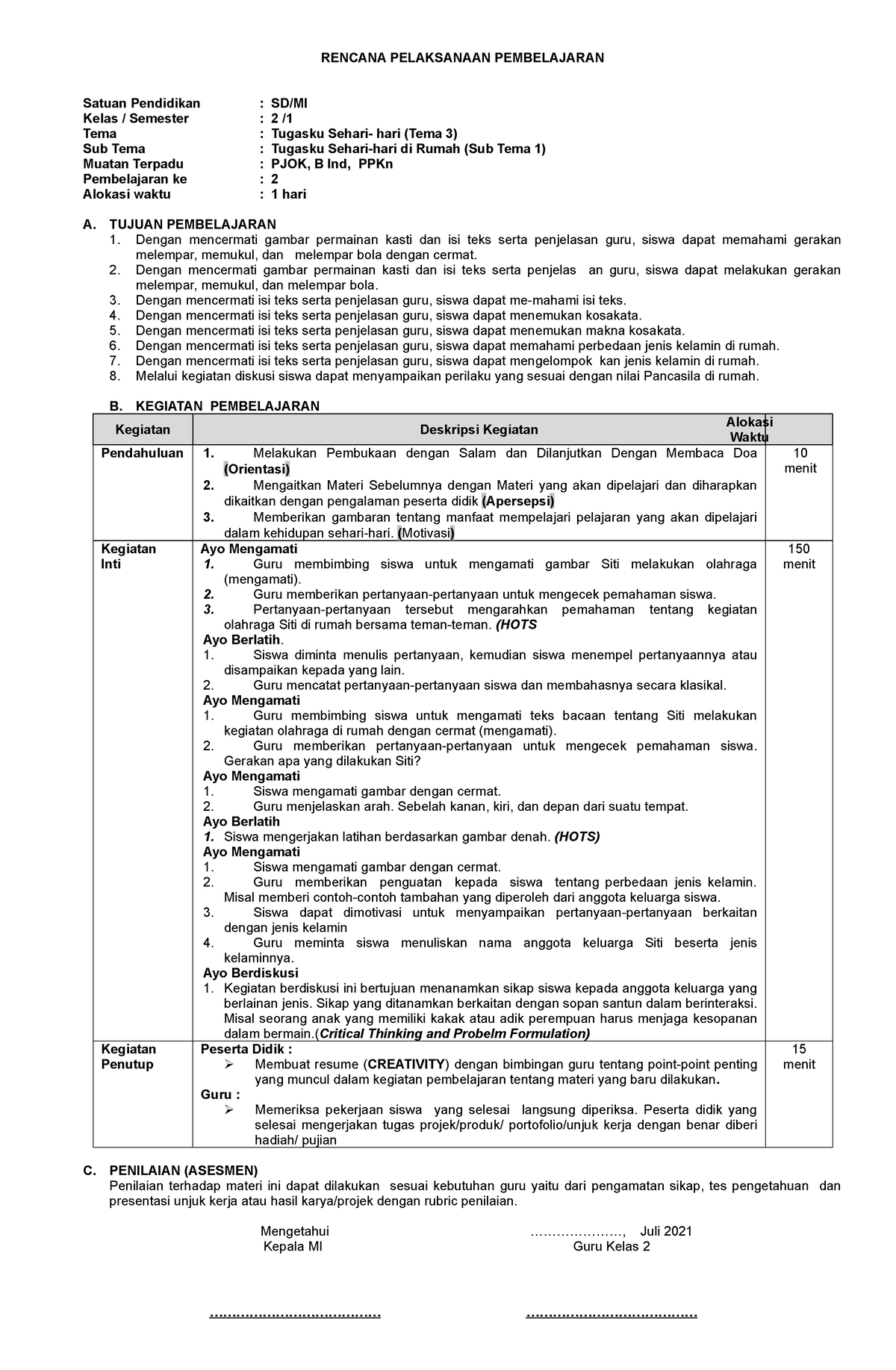 2.3.1.2 Kelas 2 T3 ST1 PB2 - RENCANA PELAKSANAAN PEMBELAJARAN Satuan ...