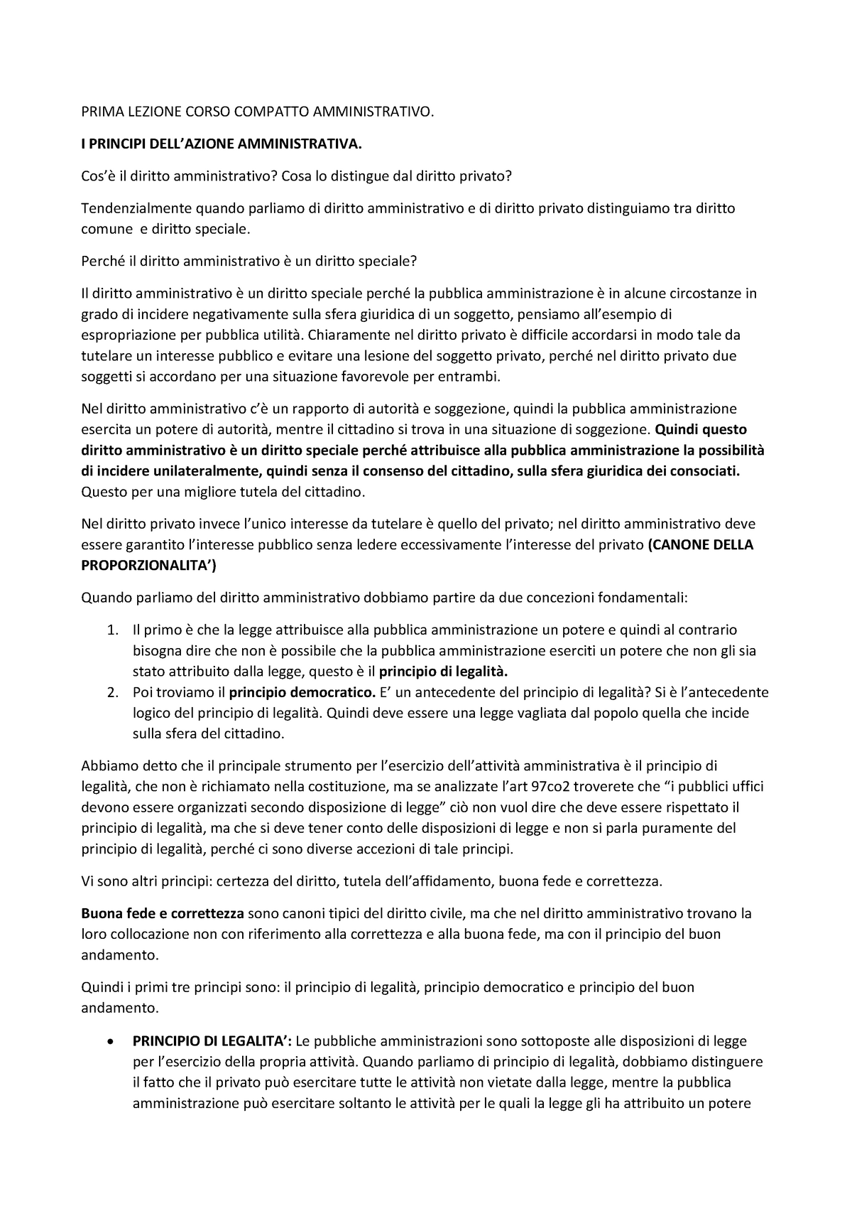 Diritto Amministrativo - PRIMA LEZIONE CORSO COMPATTO AMMINISTRATIVO. I ...