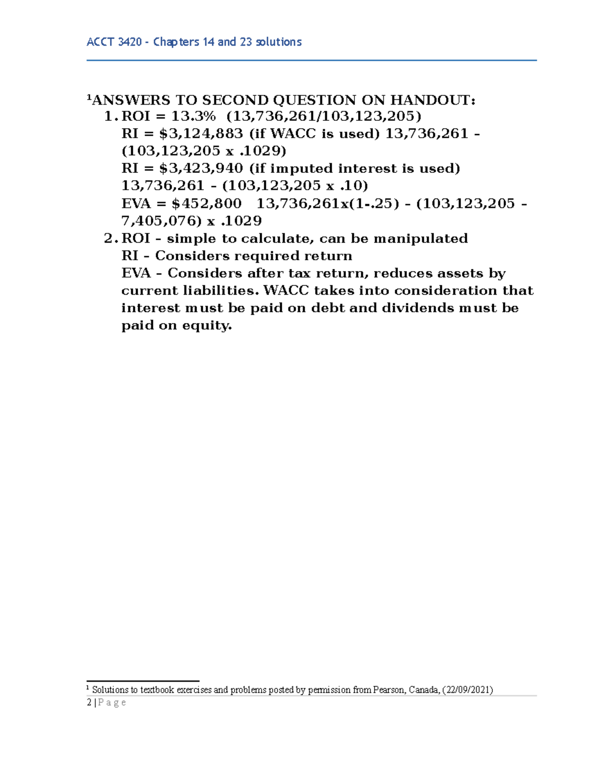 3420 week solutions to textbook problems - Chapters 14 and 23 - 1 ...